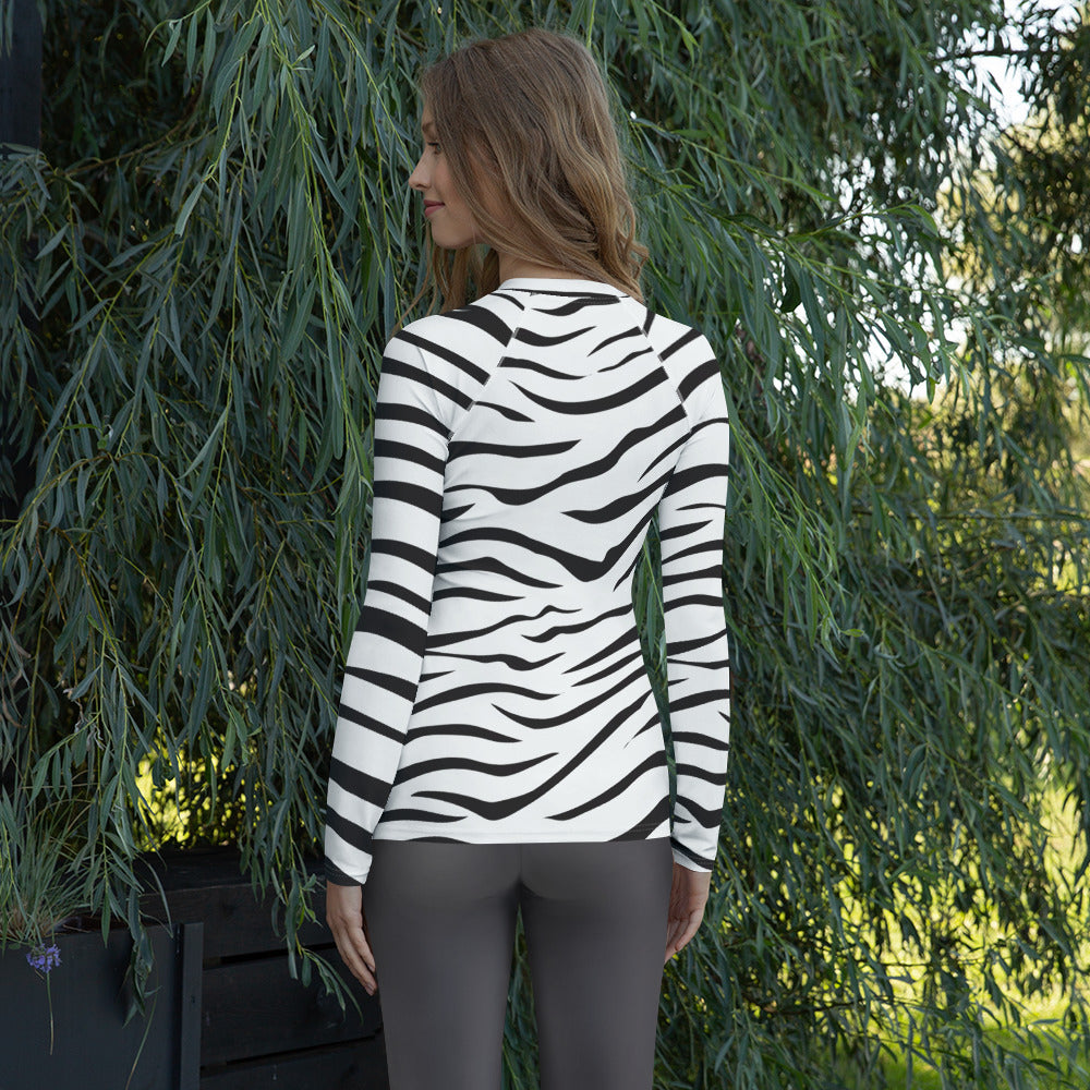 Women's Zebra Print Long Sleeve Rash Guard Swim Shirt – Buttery Soft, Sun Safe UPF 50+ Protection, Quick Dry & 4-Way Stretch Comfort