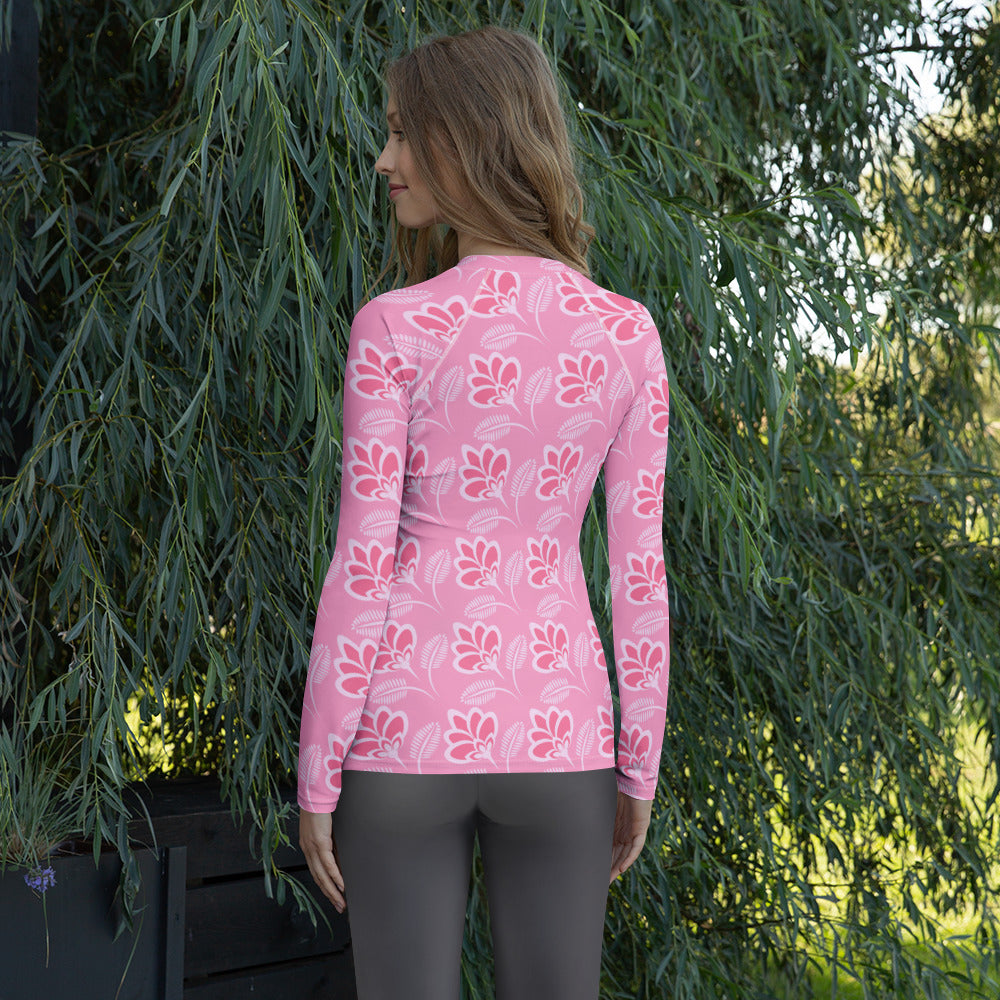 Women's Pink Floral Long Sleeve Rash Guard Swim Shirt – Buttery Soft, Sun Safe UPF 50+ Protection, Quick Dry & 4-Way Stretch Comfort