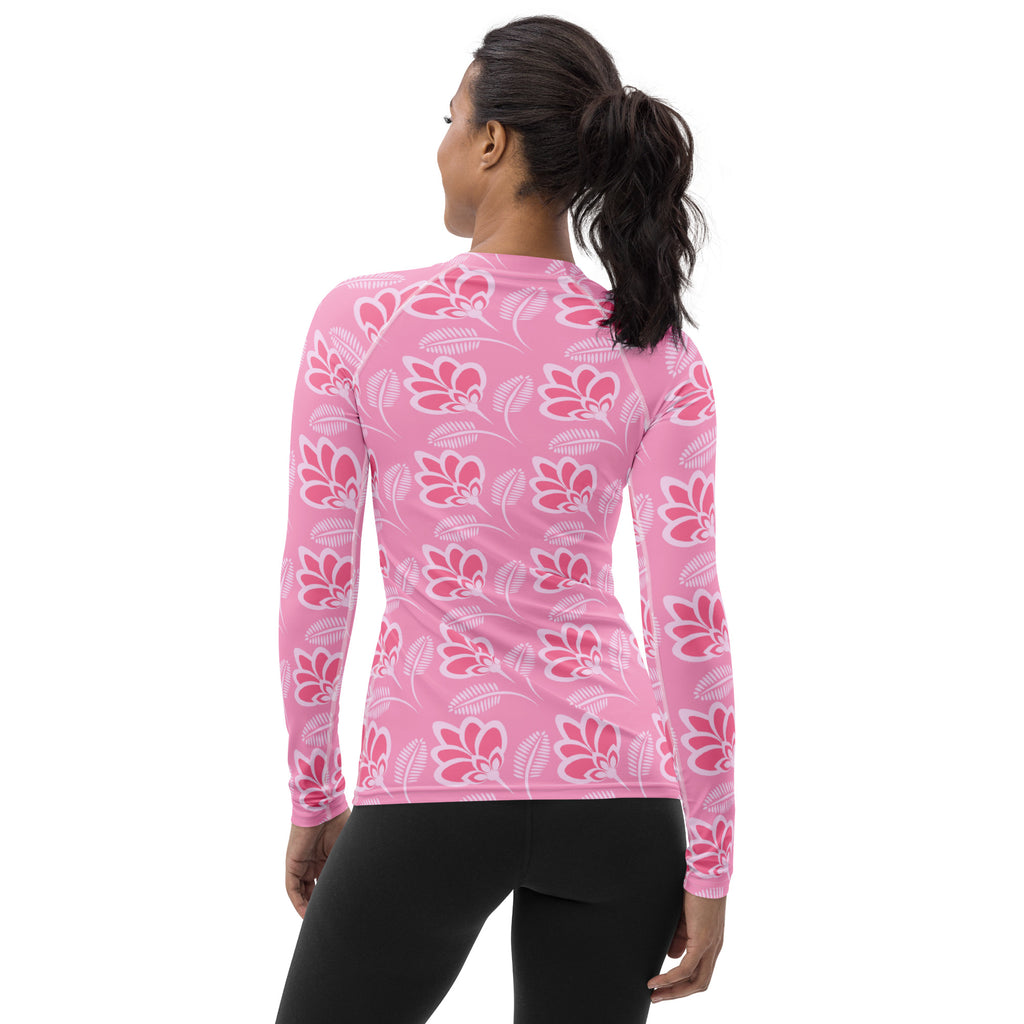 Women's Pink Floral Long Sleeve Rash Guard Swim Shirt – Buttery Soft, Sun Safe UPF 50+ Protection, Quick Dry & 4-Way Stretch Comfort