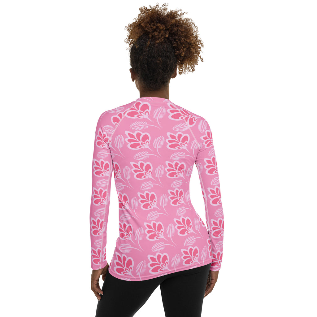 Women's Pink Floral Long Sleeve Rash Guard Swim Shirt – Buttery Soft, Sun Safe UPF 50+ Protection, Quick Dry & 4-Way Stretch Comfort