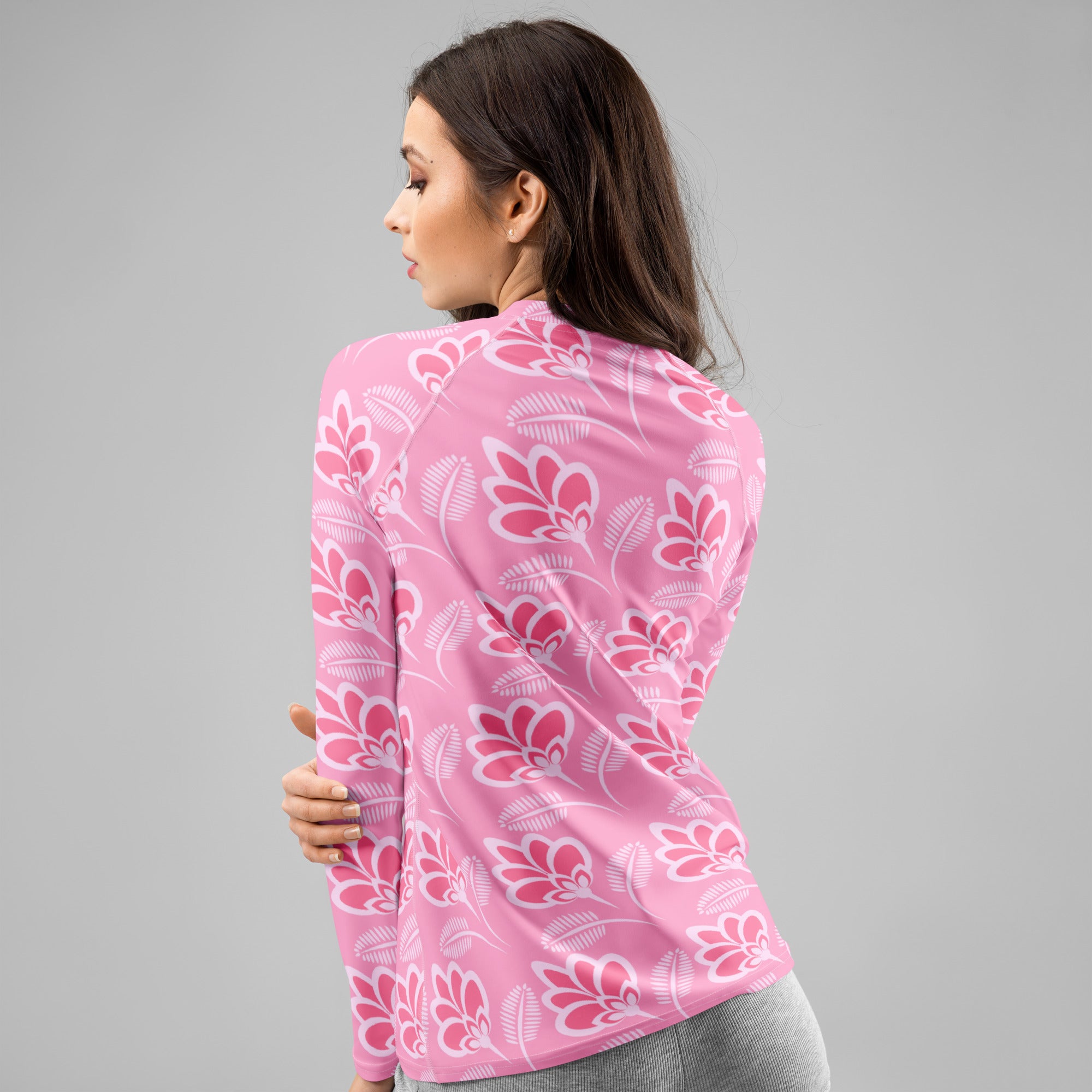 Women's Pink Floral Long Sleeve Rash Guard Swim Shirt – Buttery Soft, Sun Safe UPF 50+ Protection, Quick Dry & 4-Way Stretch Comfort