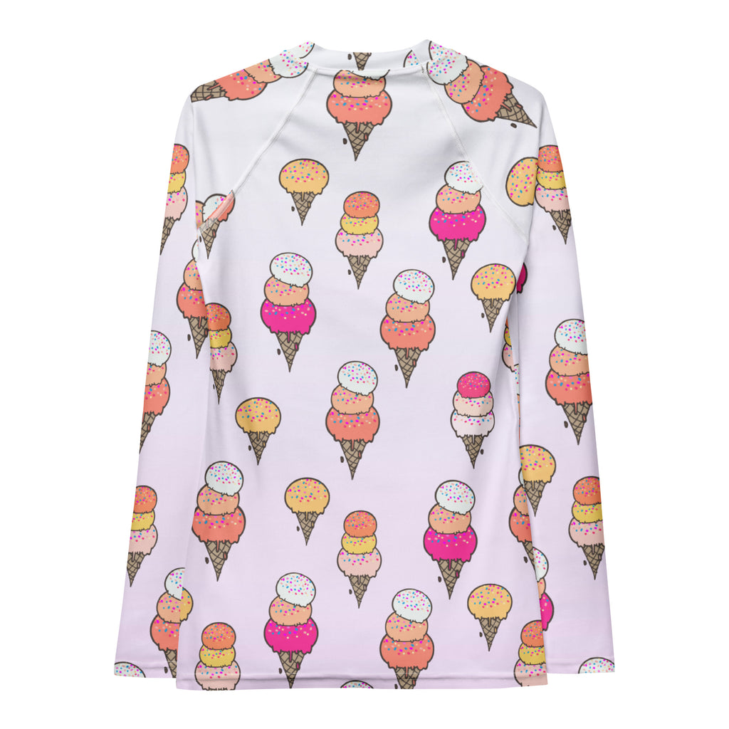 Women's Ice Cream Cone Long Sleeve Rash Guard Swim Shirt – Buttery Soft, Sun Safe UPF 50+ Protection, Quick Dry & 4-Way Stretch Comfort