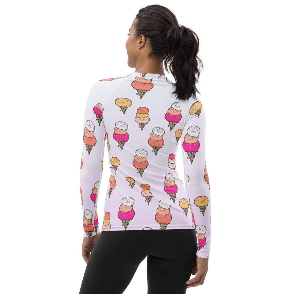 Women's Ice Cream Cone Long Sleeve Rash Guard Swim Shirt – Buttery Soft, Sun Safe UPF 50+ Protection, Quick Dry & 4-Way Stretch Comfort