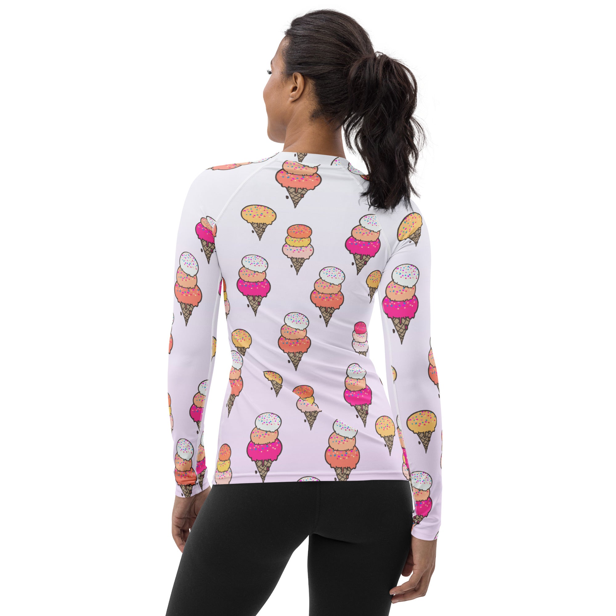 Women's Ice Cream Cone Long Sleeve Rash Guard Swim Shirt – Buttery Soft, Sun Safe UPF 50+ Protection, Quick Dry & 4-Way Stretch Comfort