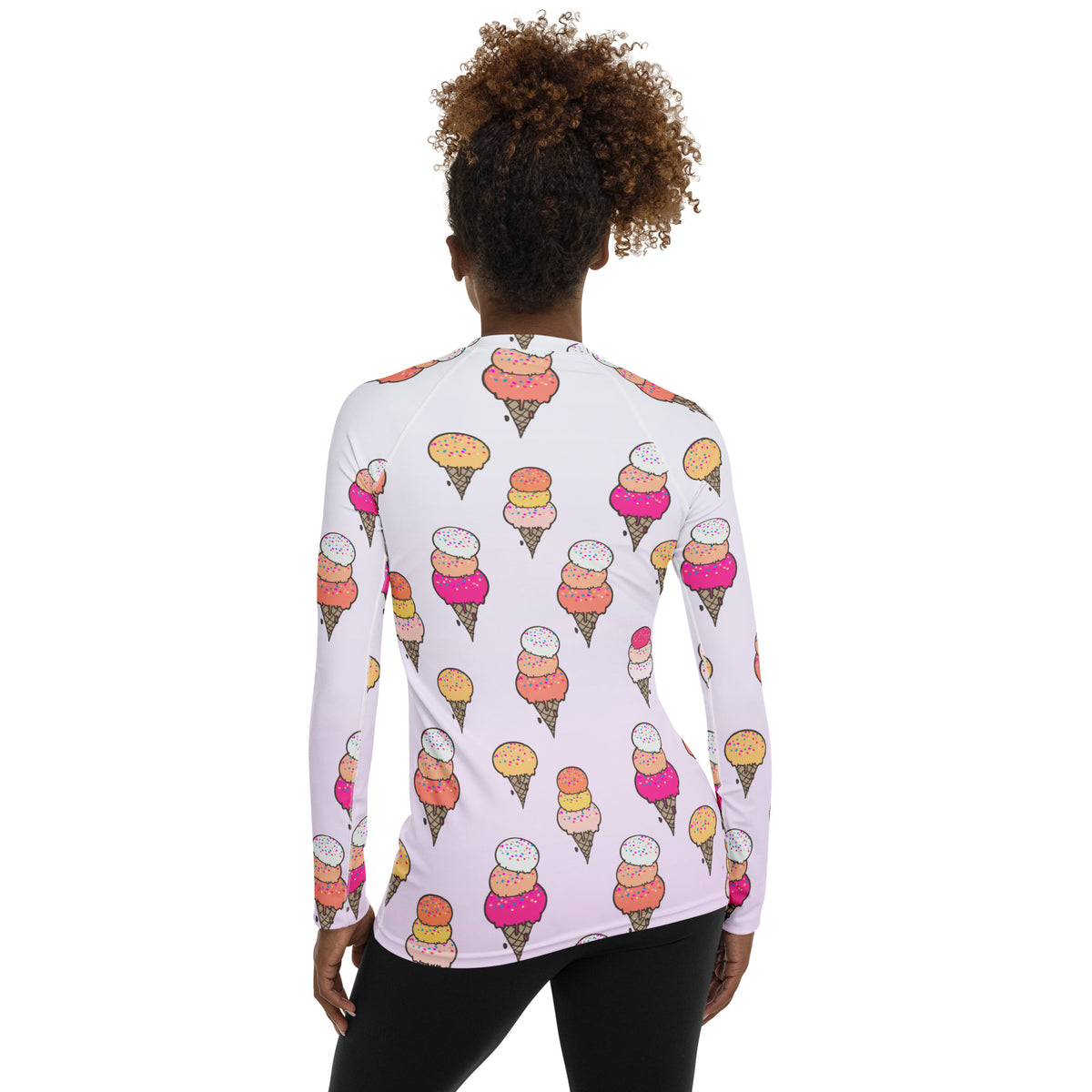 Women's Ice Cream Cone Long Sleeve Rash Guard Swim Shirt – Buttery Soft, Sun Safe UPF 50+ Protection, Quick Dry & 4-Way Stretch Comfort
