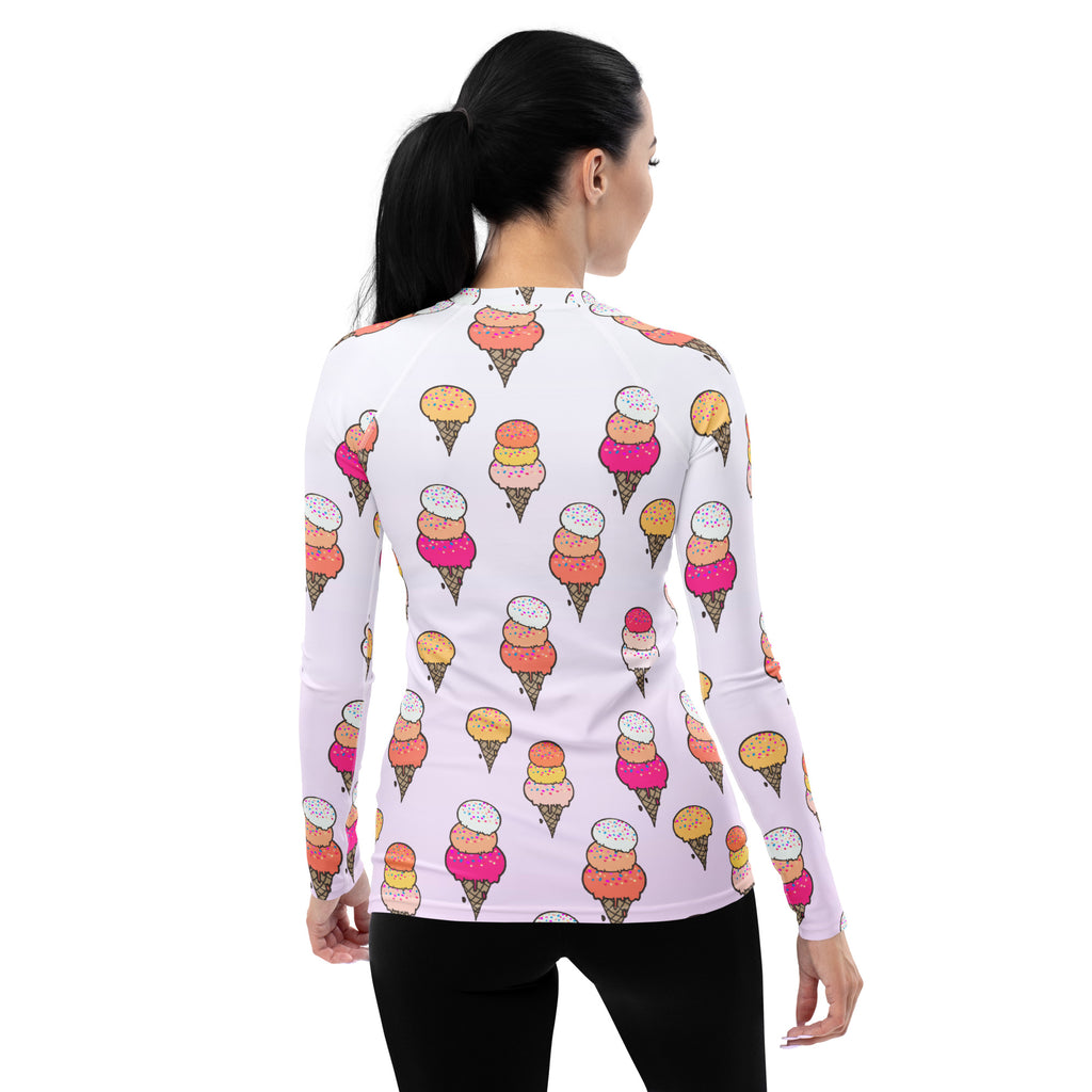 Women's Ice Cream Cone Long Sleeve Rash Guard Swim Shirt – Buttery Soft, Sun Safe UPF 50+ Protection, Quick Dry & 4-Way Stretch Comfort