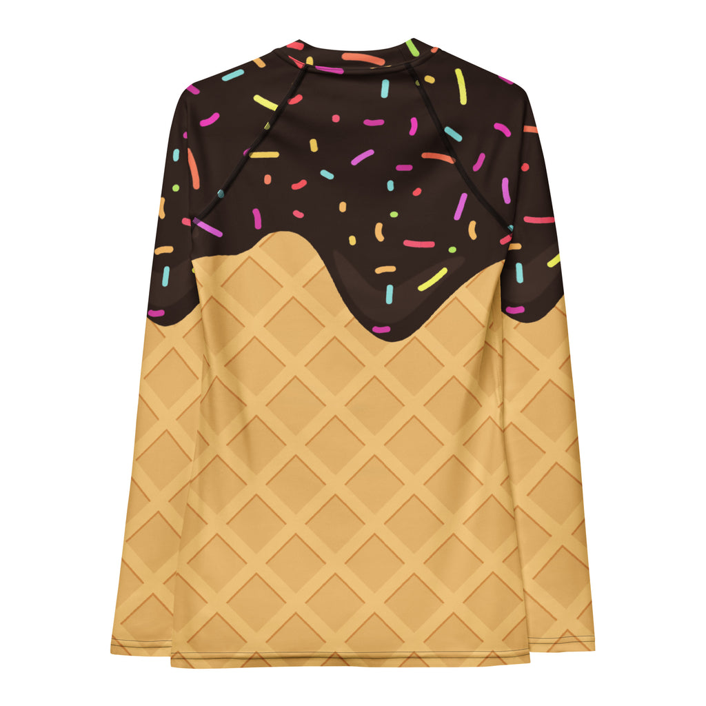 Women's Chocolate Ice Cream Cone Long Sleeve Rash Guard Swim Shirt – Buttery Soft, Sun Safe UPF 50+ Protection, Quick Dry & 4-Way Stretch Comfort