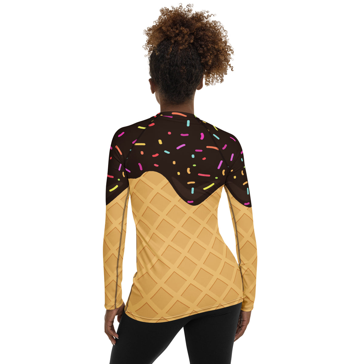 Women's Chocolate Ice Cream Cone Long Sleeve Rash Guard Swim Shirt – Buttery Soft, Sun Safe UPF 50+ Protection, Quick Dry & 4-Way Stretch Comfort