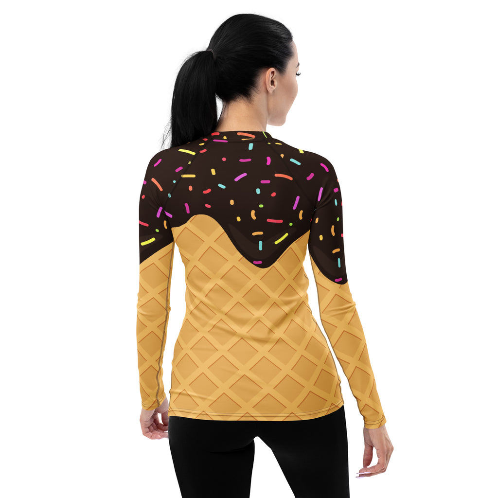 Women's Chocolate Ice Cream Cone Long Sleeve Rash Guard Swim Shirt – Buttery Soft, Sun Safe UPF 50+ Protection, Quick Dry & 4-Way Stretch Comfort
