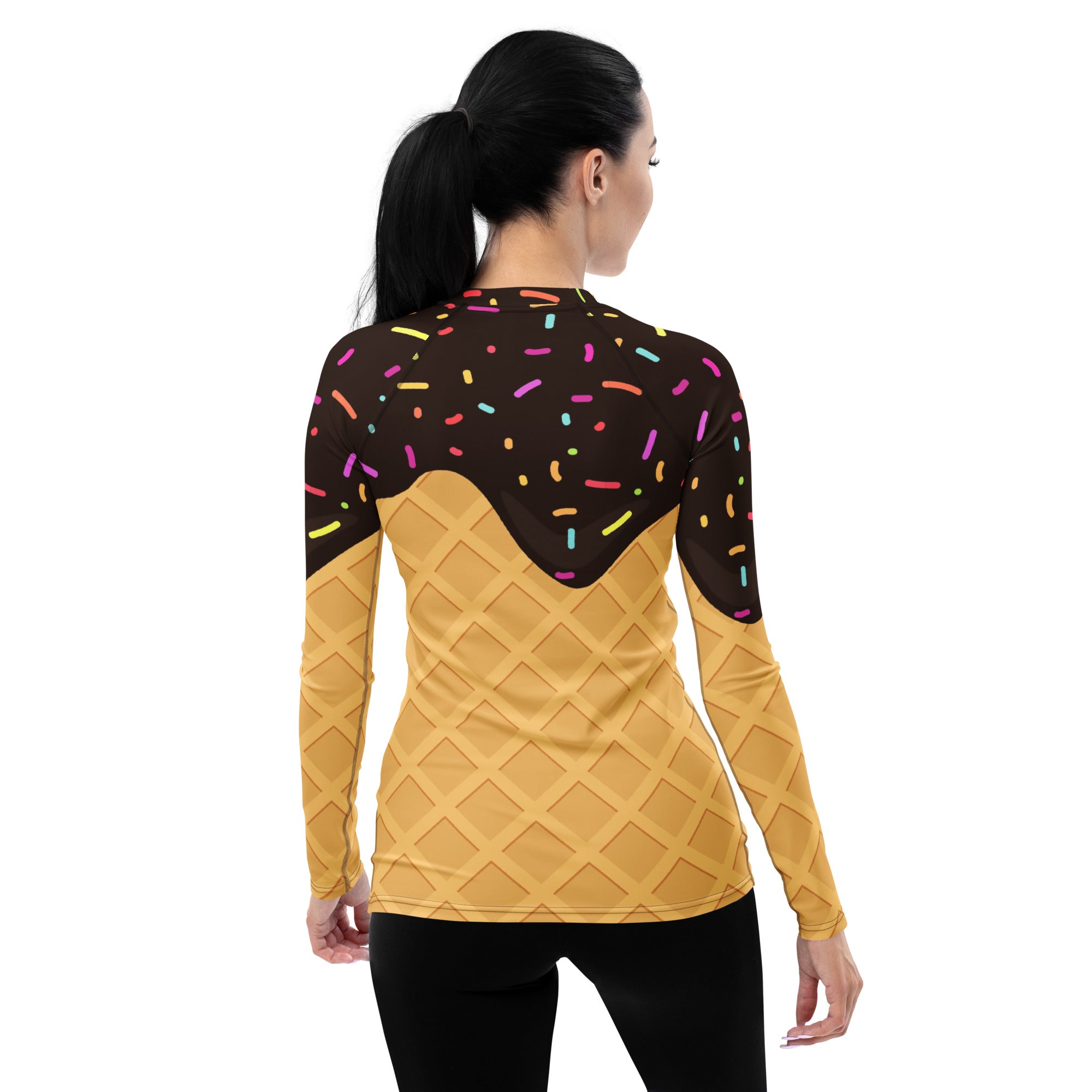 Women's Chocolate Ice Cream Cone Long Sleeve Rash Guard Swim Shirt – Buttery Soft, Sun Safe UPF 50+ Protection, Quick Dry & 4-Way Stretch Comfort