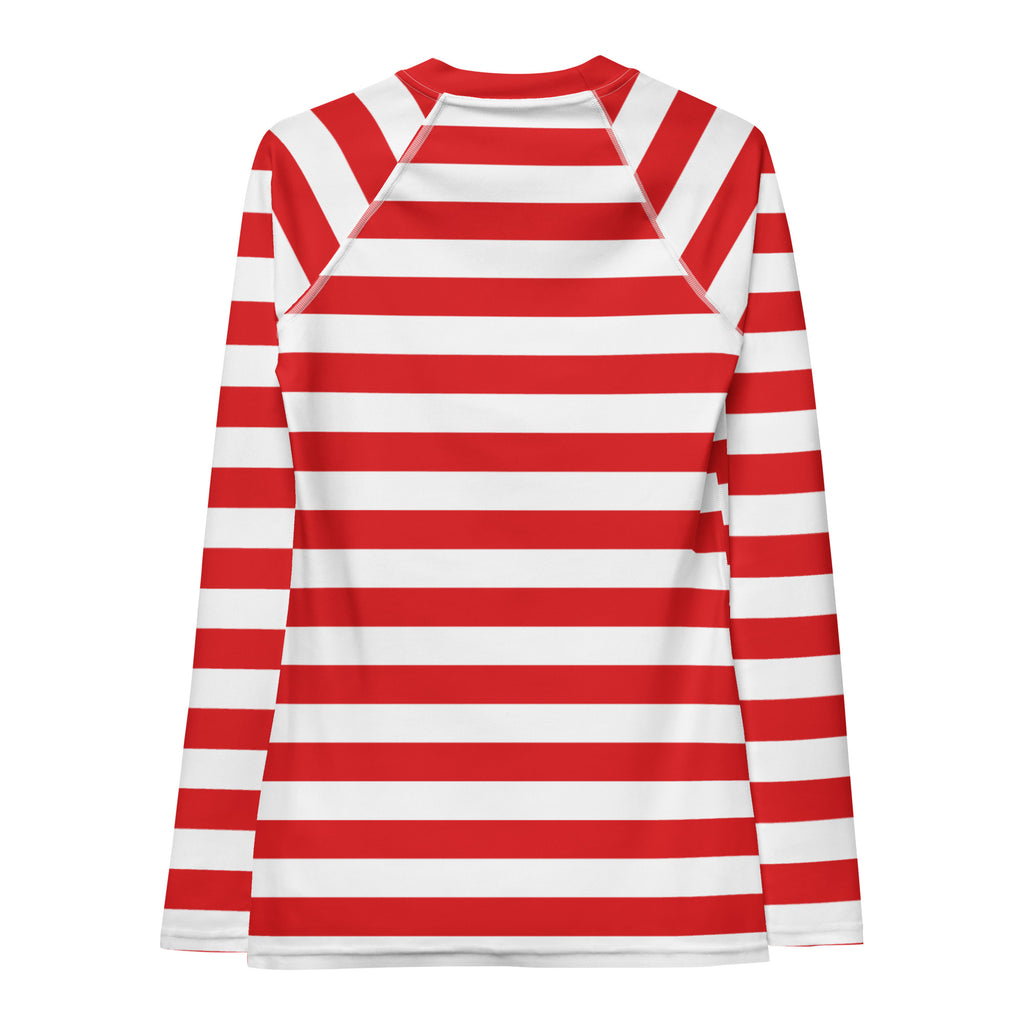 Women's Red & White Striped Long Sleeve Rash Guard Swim Shirt – Buttery Soft, Sun Safe UPF 50+ Protection, Quick Dry & 4-Way Stretch Comfort