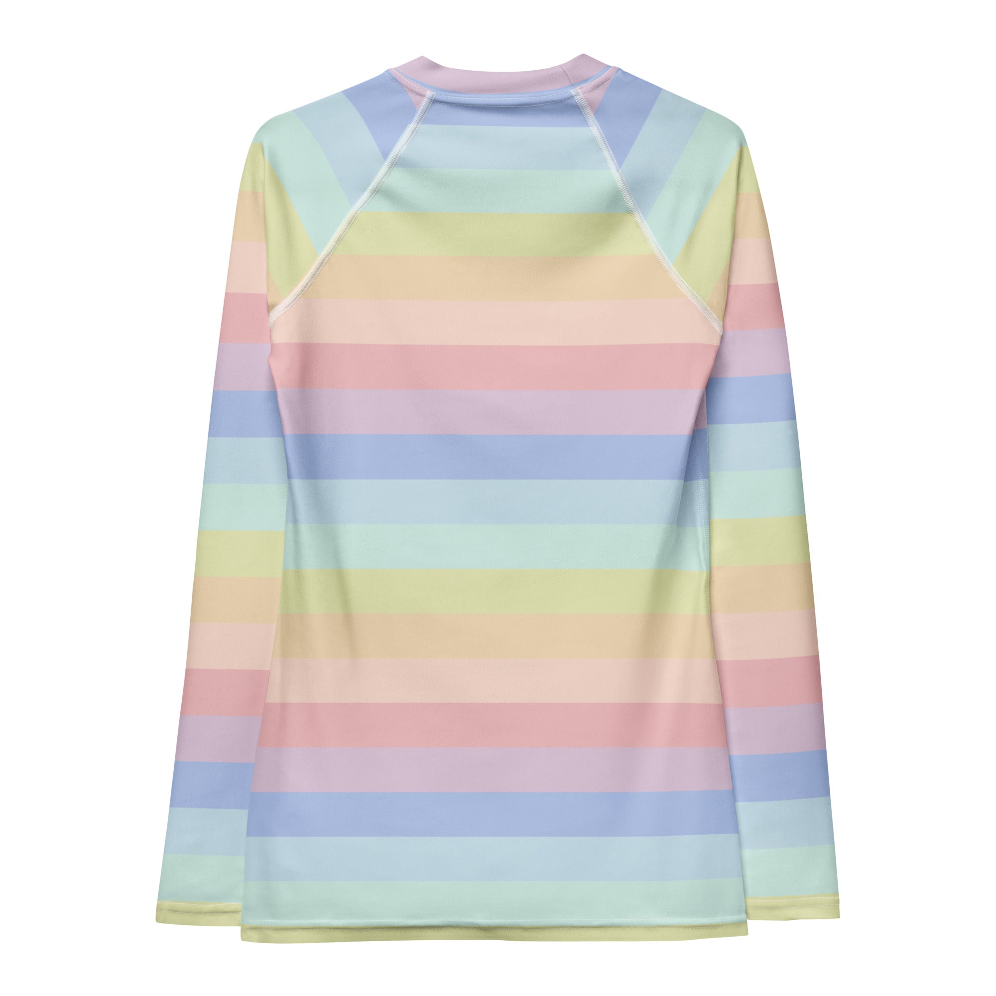 Women's Pastel Rainbow Stripe Long Sleeve Rash Guard Swim Shirt – Buttery Soft, Sun Safe UPF 50+ Protection, Quick Dry & 4-Way Stretch Comfort