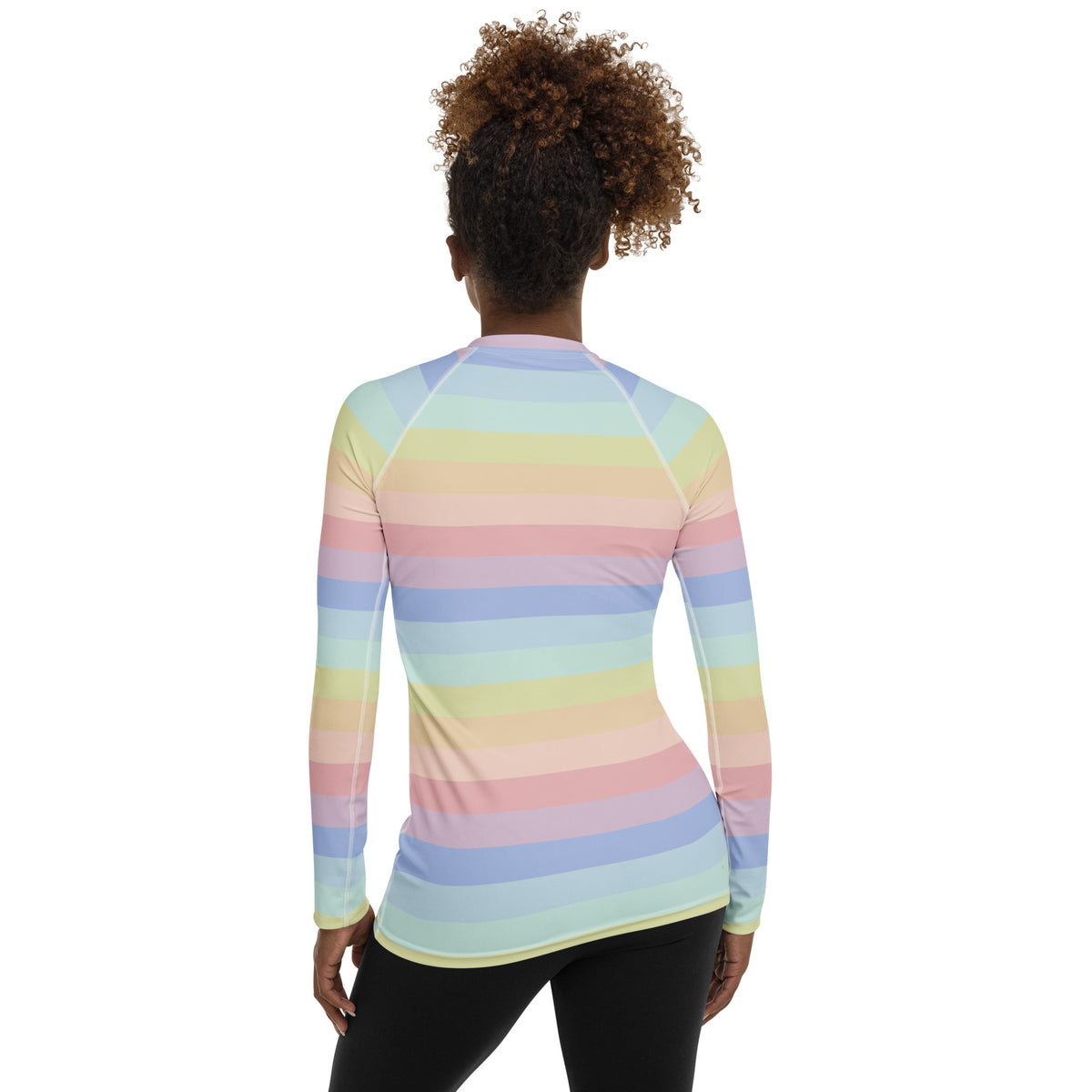 Women's Pastel Rainbow Stripe Long Sleeve Rash Guard Swim Shirt – Buttery Soft, Sun Safe UPF 50+ Protection, Quick Dry & 4-Way Stretch Comfort