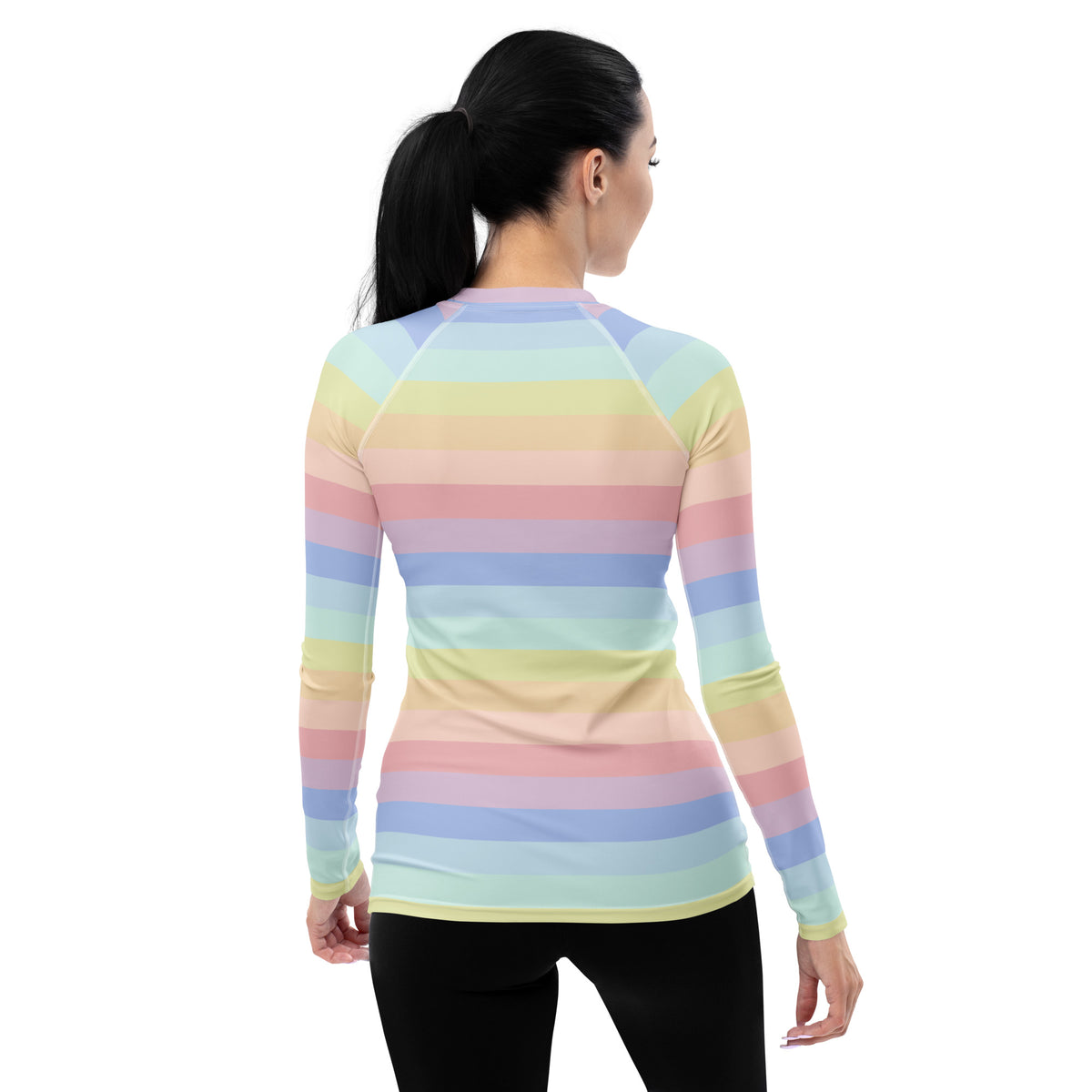 Women's Pastel Rainbow Stripe Long Sleeve Rash Guard Swim Shirt – Buttery Soft, Sun Safe UPF 50+ Protection, Quick Dry & 4-Way Stretch Comfort