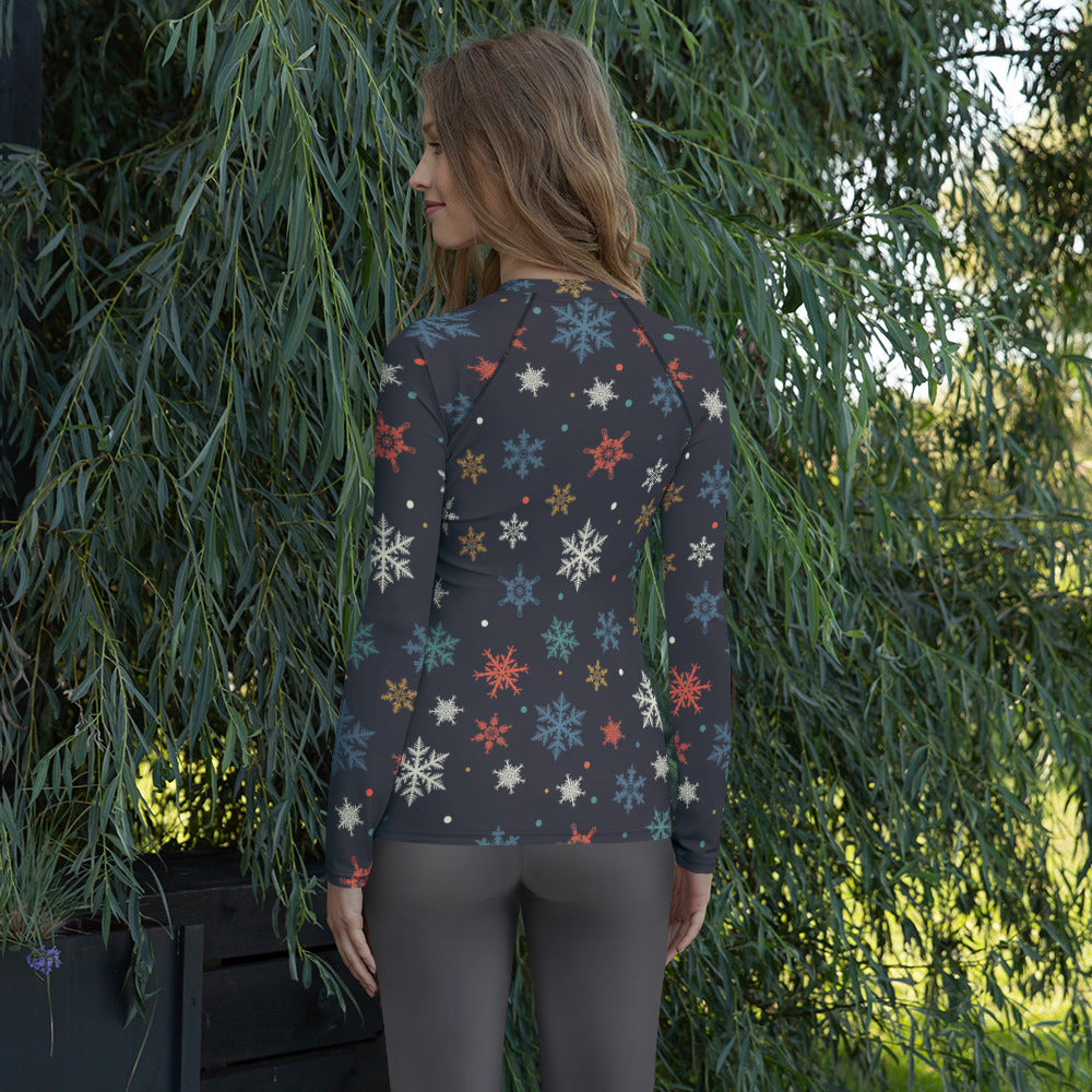 Women's Colorful Snowflake Long Sleeve Rash Guard Swim Shirt – Buttery Soft, Sun Safe UPF 50+ Protection, Quick Dry & 4-Way Stretch Comfort