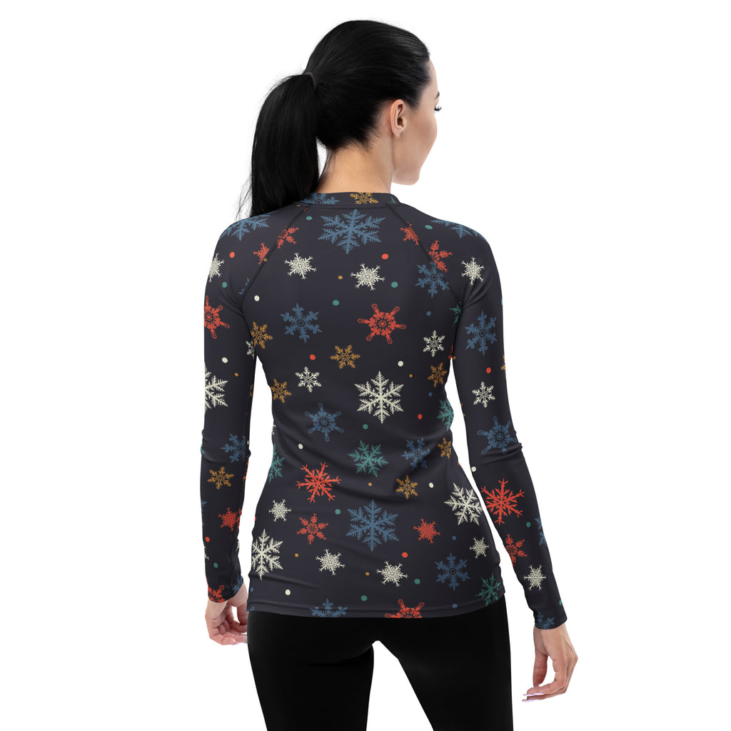 Women's Colorful Snowflake Long Sleeve Rash Guard Swim Shirt – Buttery Soft, Sun Safe UPF 50+ Protection, Quick Dry & 4-Way Stretch Comfort