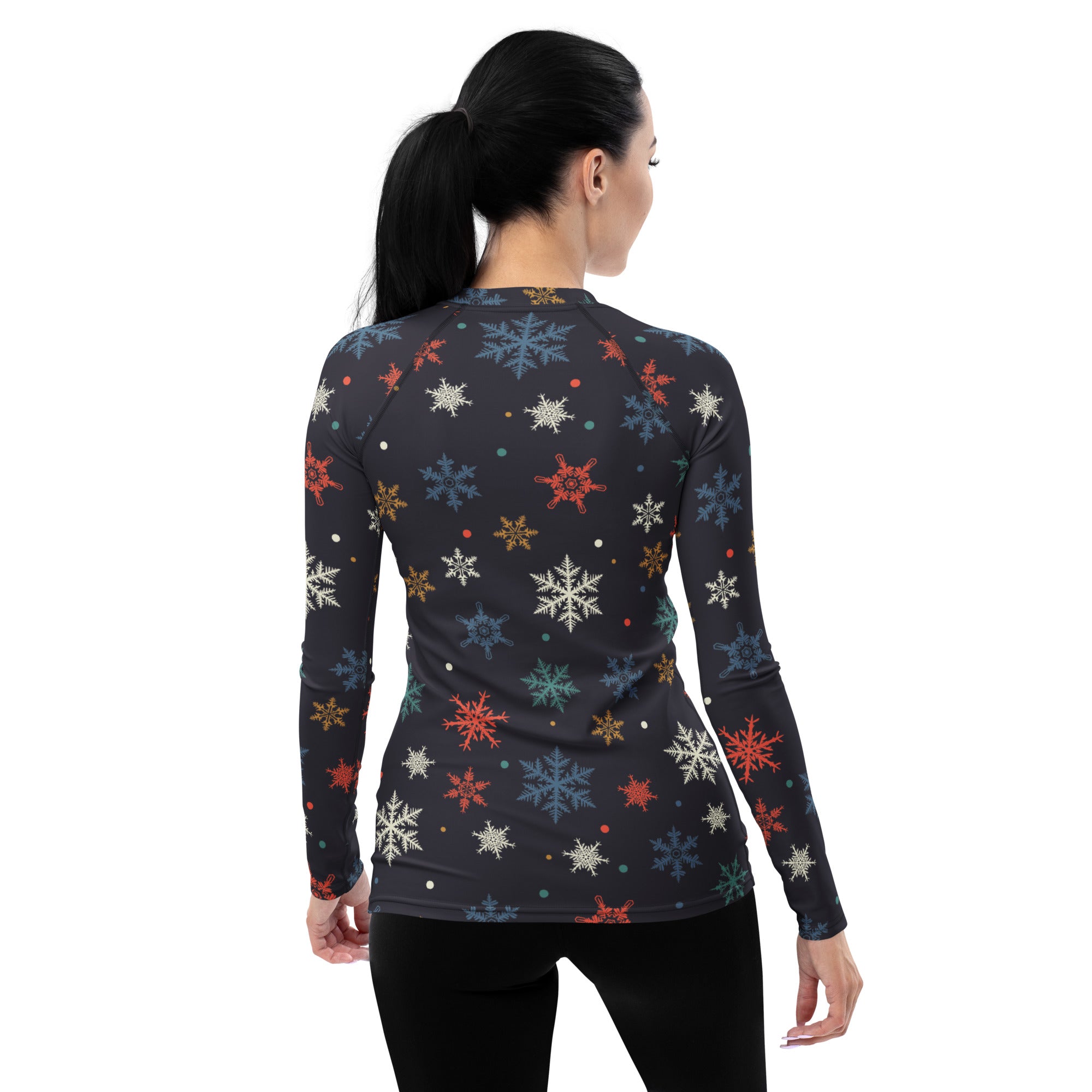 Women's Colorful Snowflake Long Sleeve Rash Guard Swim Shirt – Buttery Soft, Sun Safe UPF 50+ Protection, Quick Dry & 4-Way Stretch Comfort