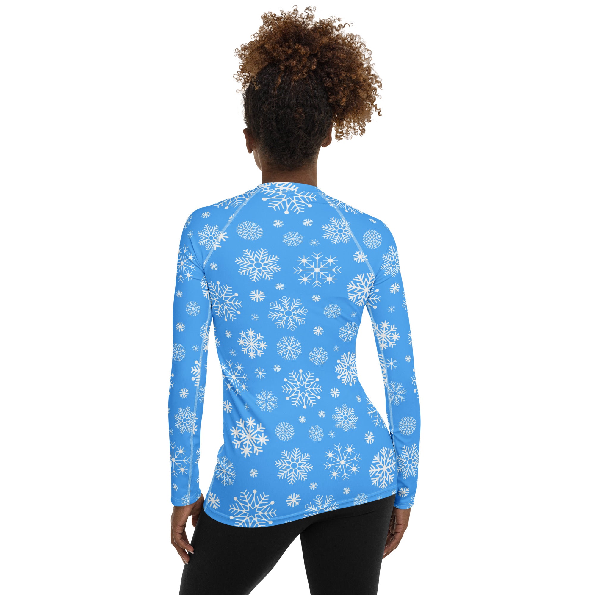Women's Blue Snowflake Long Sleeve Rash Guard Swim Shirt – Buttery Soft, Sun Safe UPF 50+ Protection, Quick Dry & 4-Way Stretch Comfort