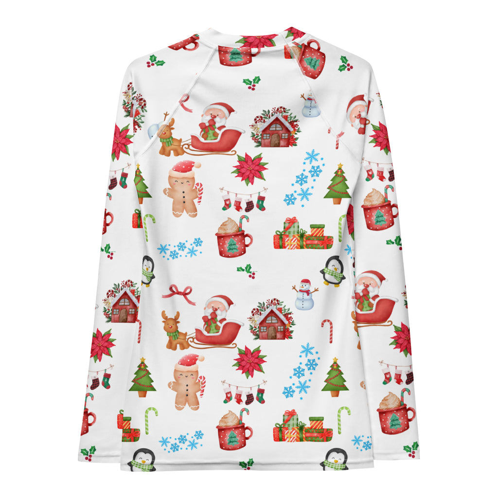 Women's Christmas Themed Long Sleeve Rash Guard Swim Shirt – Buttery Soft, Sun Safe UPF 50+ Protection, Quick Dry & 4-Way Stretch Comfort
