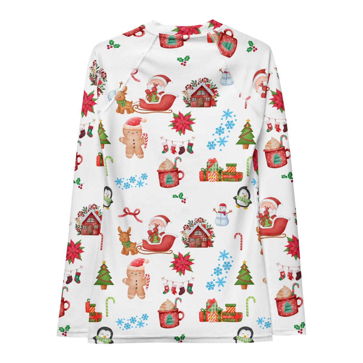 Women's Christmas Themed Long Sleeve Rash Guard Swim Shirt – Buttery Soft, Sun Safe UPF 50+ Protection, Quick Dry & 4-Way Stretch Comfort