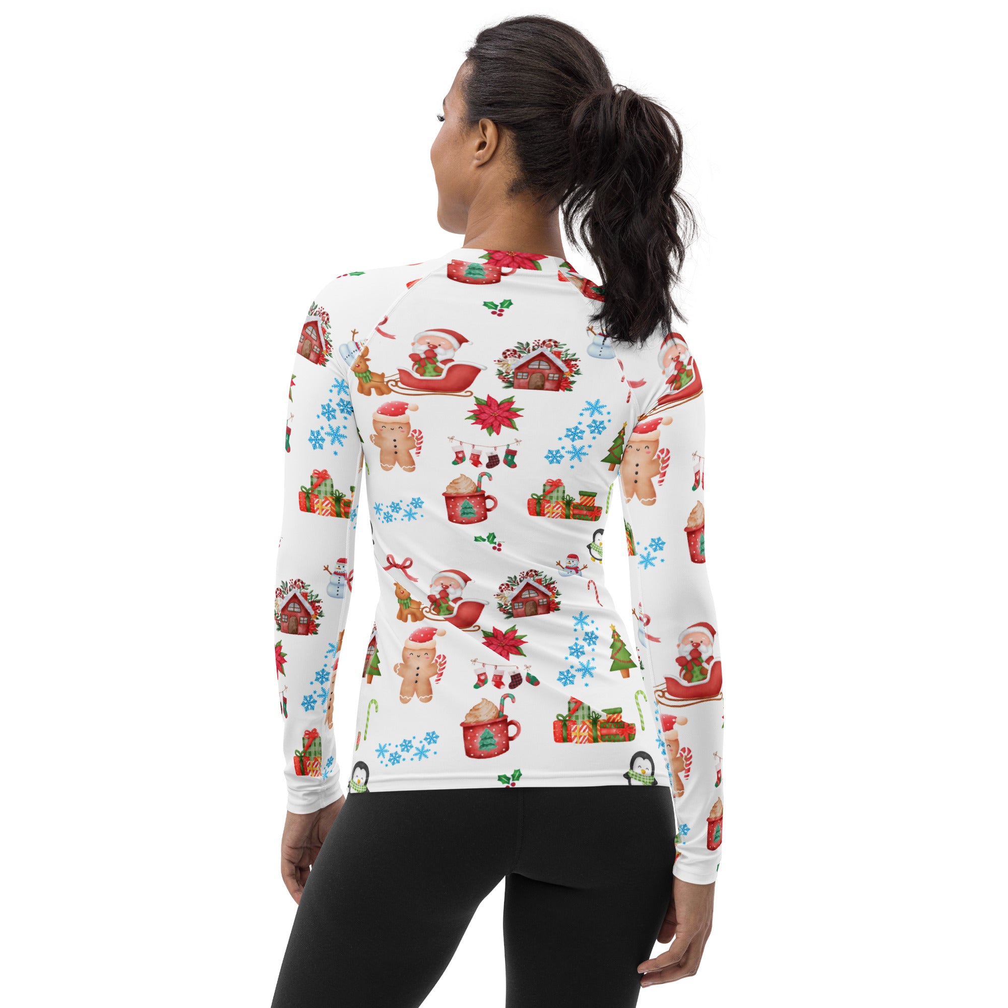 Women's Christmas Themed Long Sleeve Rash Guard Swim Shirt – Buttery Soft, Sun Safe UPF 50+ Protection, Quick Dry & 4-Way Stretch Comfort