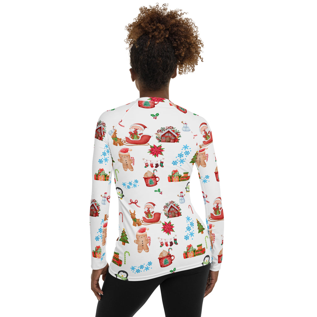 Women's Christmas Themed Long Sleeve Rash Guard Swim Shirt – Buttery Soft, Sun Safe UPF 50+ Protection, Quick Dry & 4-Way Stretch Comfort
