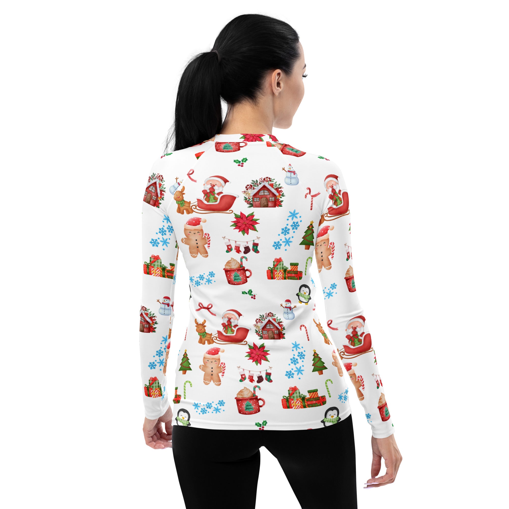 Women's Christmas Themed Long Sleeve Rash Guard Swim Shirt – Buttery Soft, Sun Safe UPF 50+ Protection, Quick Dry & 4-Way Stretch Comfort