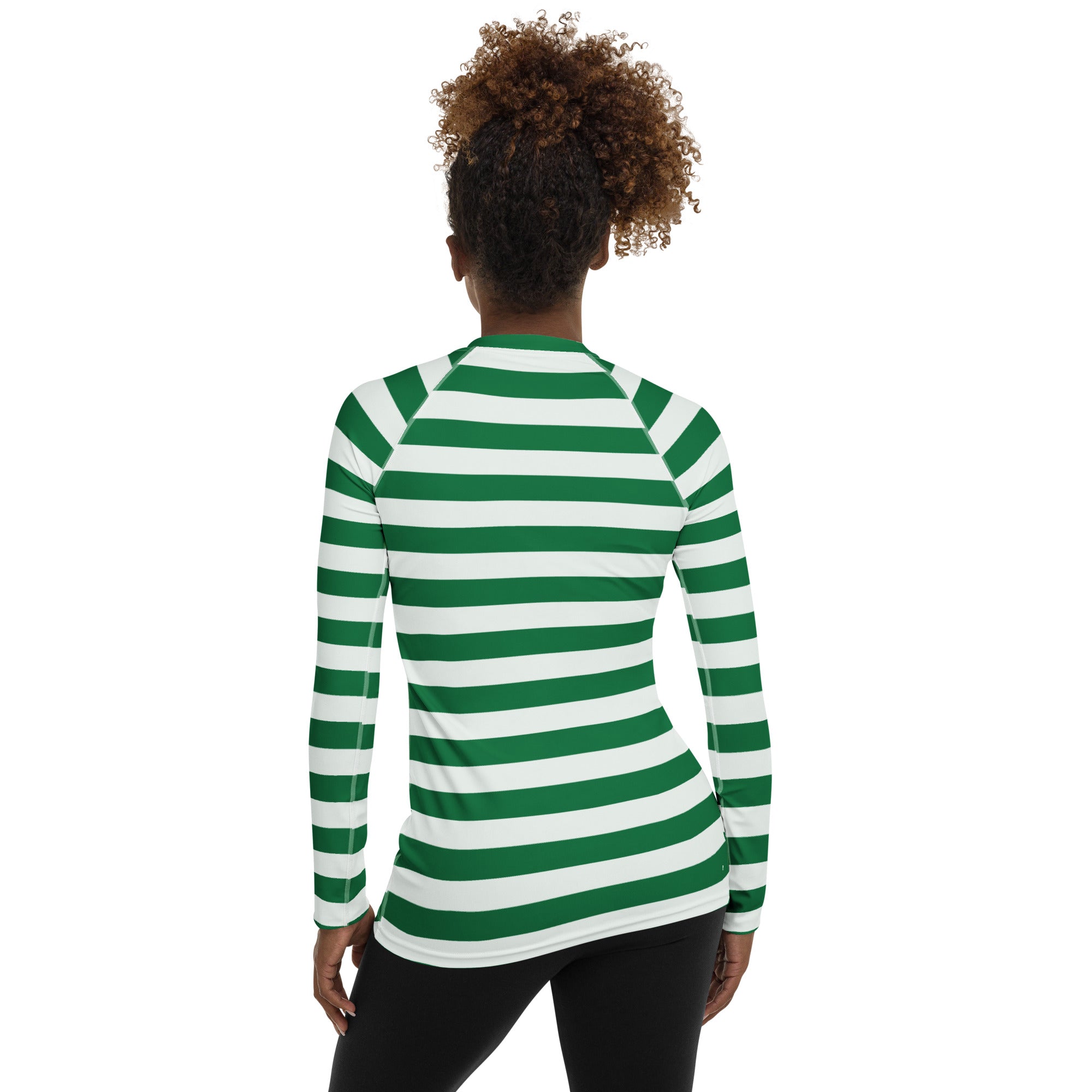 Women's Green & White Striped Long Sleeve Rash Guard Swim Shirt – Buttery Soft, Sun Safe UPF 50+ Protection, Quick Dry & 4-Way Stretch Comfort