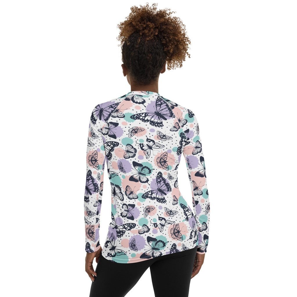 Women's Pastel Butterfly Long Sleeve Rash Guard Swim Shirt – Buttery Soft, Sun Safe UPF 50+ Protection, Quick Dry & 4-Way Stretch Comfort