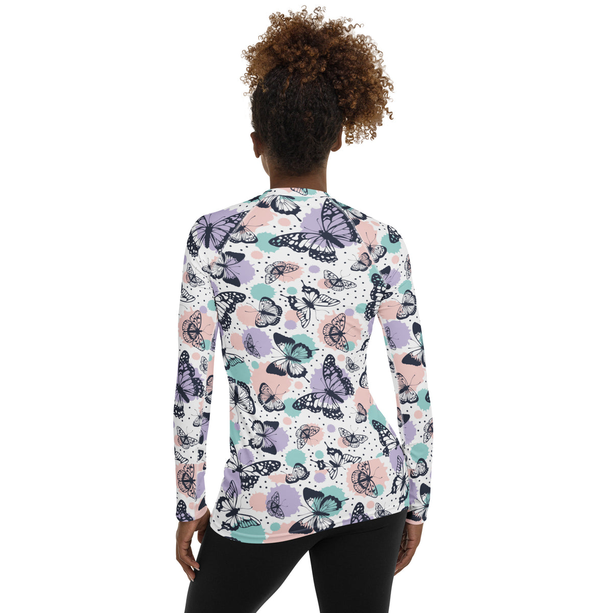 Women's Pastel Butterfly Long Sleeve Rash Guard Swim Shirt – Buttery Soft, Sun Safe UPF 50+ Protection, Quick Dry & 4-Way Stretch Comfort