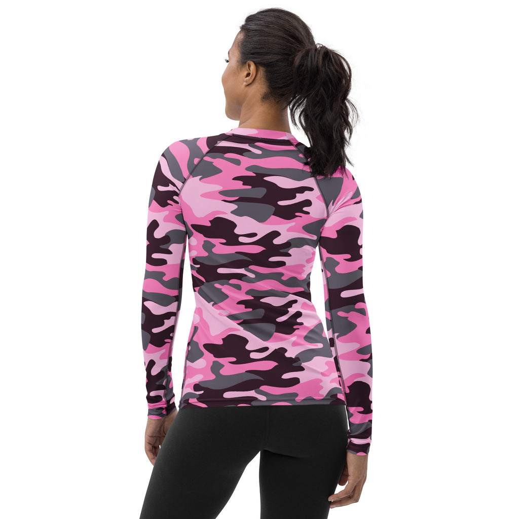 Women's Pink Camouflage Long Sleeve Rash Guard Swim Shirt – Buttery Soft, Sun Safe UPF 50+ Protection, Quick Dry & 4-Way Stretch Comfort