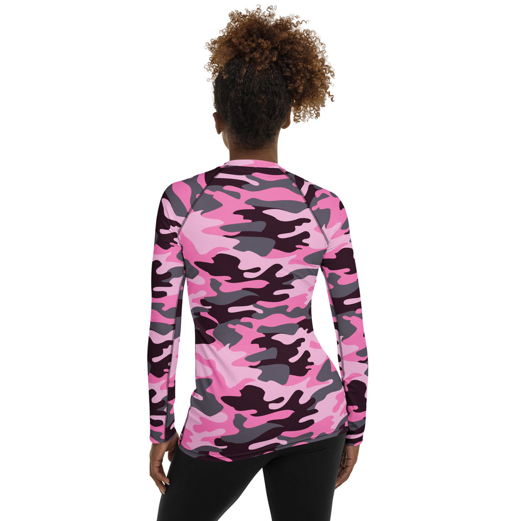 Women's Pink Camouflage Long Sleeve Rash Guard Swim Shirt – Buttery Soft, Sun Safe UPF 50+ Protection, Quick Dry & 4-Way Stretch Comfort
