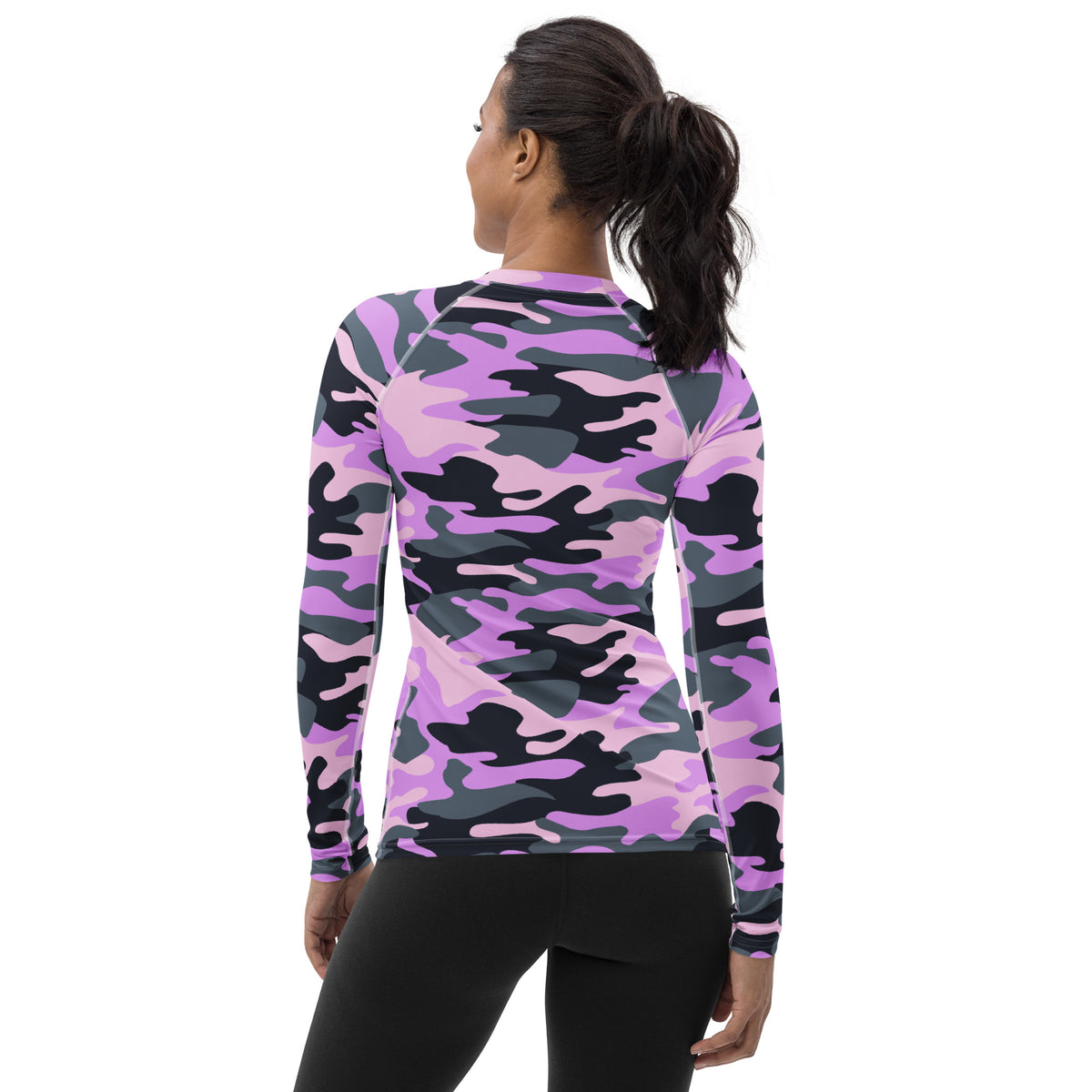 Women's Purple Camouflage Long Sleeve Rash Guard Swim Shirt – Buttery Soft, Sun Safe UPF 50+ Protection, Quick Dry & 4-Way Stretch Comfort