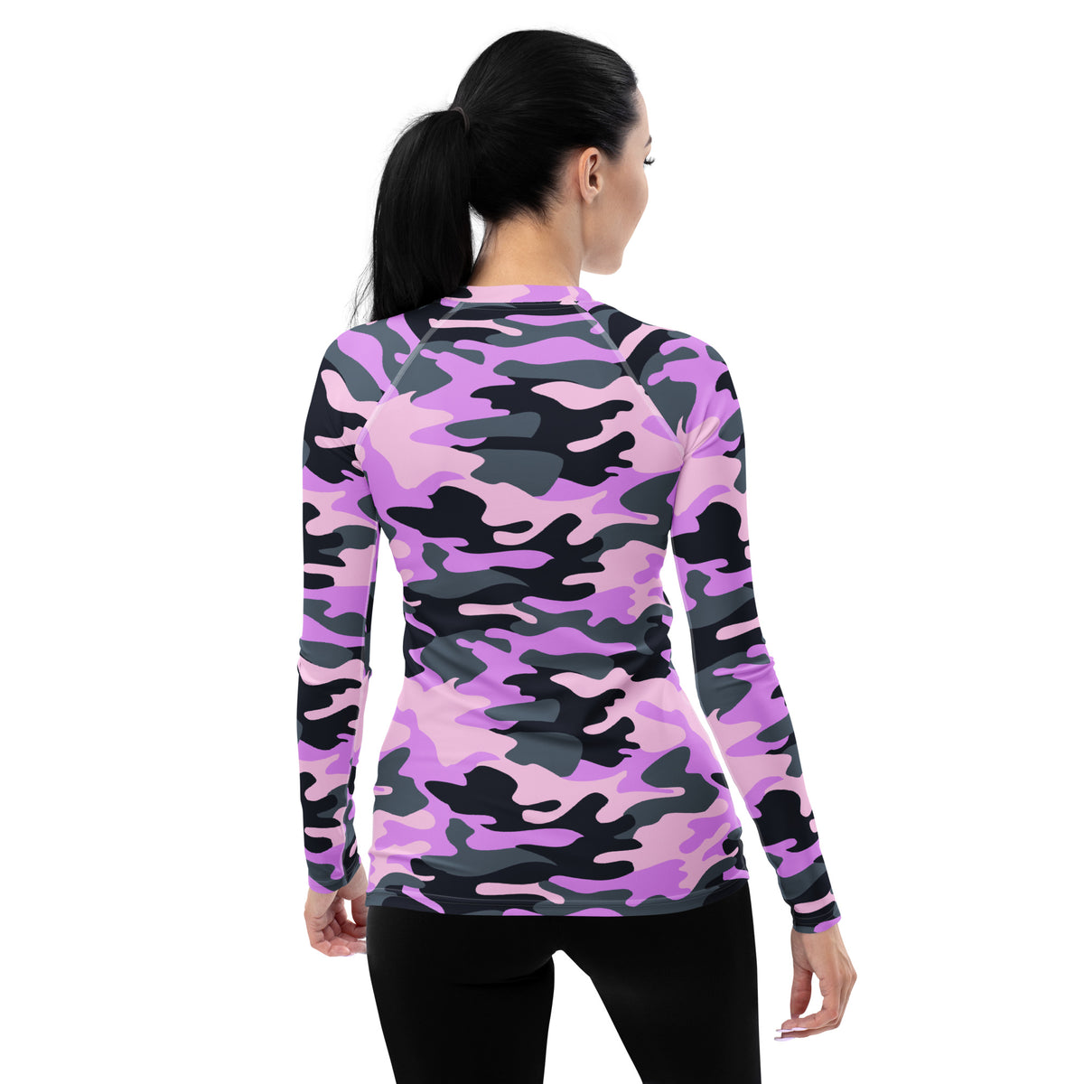 Women's Purple Camouflage Long Sleeve Rash Guard Swim Shirt – Buttery Soft, Sun Safe UPF 50+ Protection, Quick Dry & 4-Way Stretch Comfort