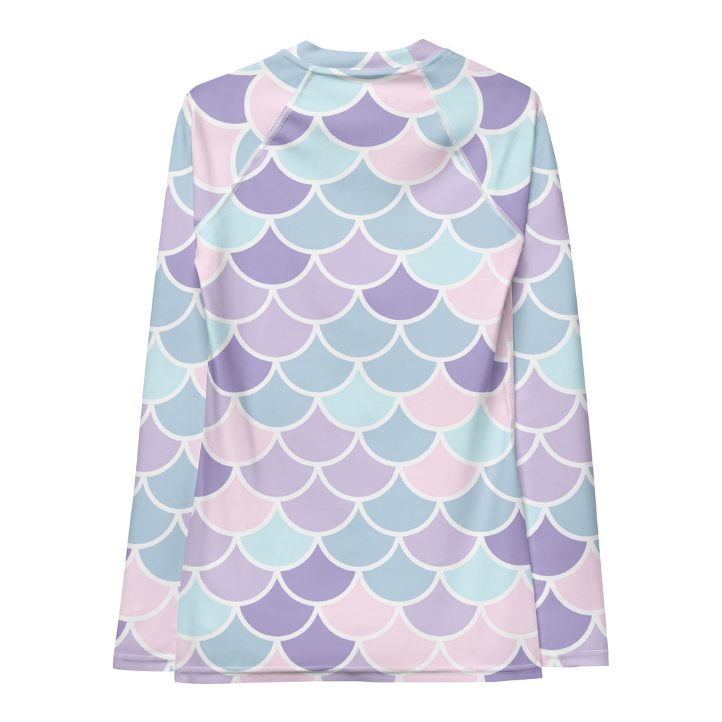 Women's Purple Mermaid Scale Long Sleeve Rash Guard Swim Shirt – Buttery Soft, Sun Safe UPF 50+ Protection, Quick Dry & 4-Way Stretch Comfort