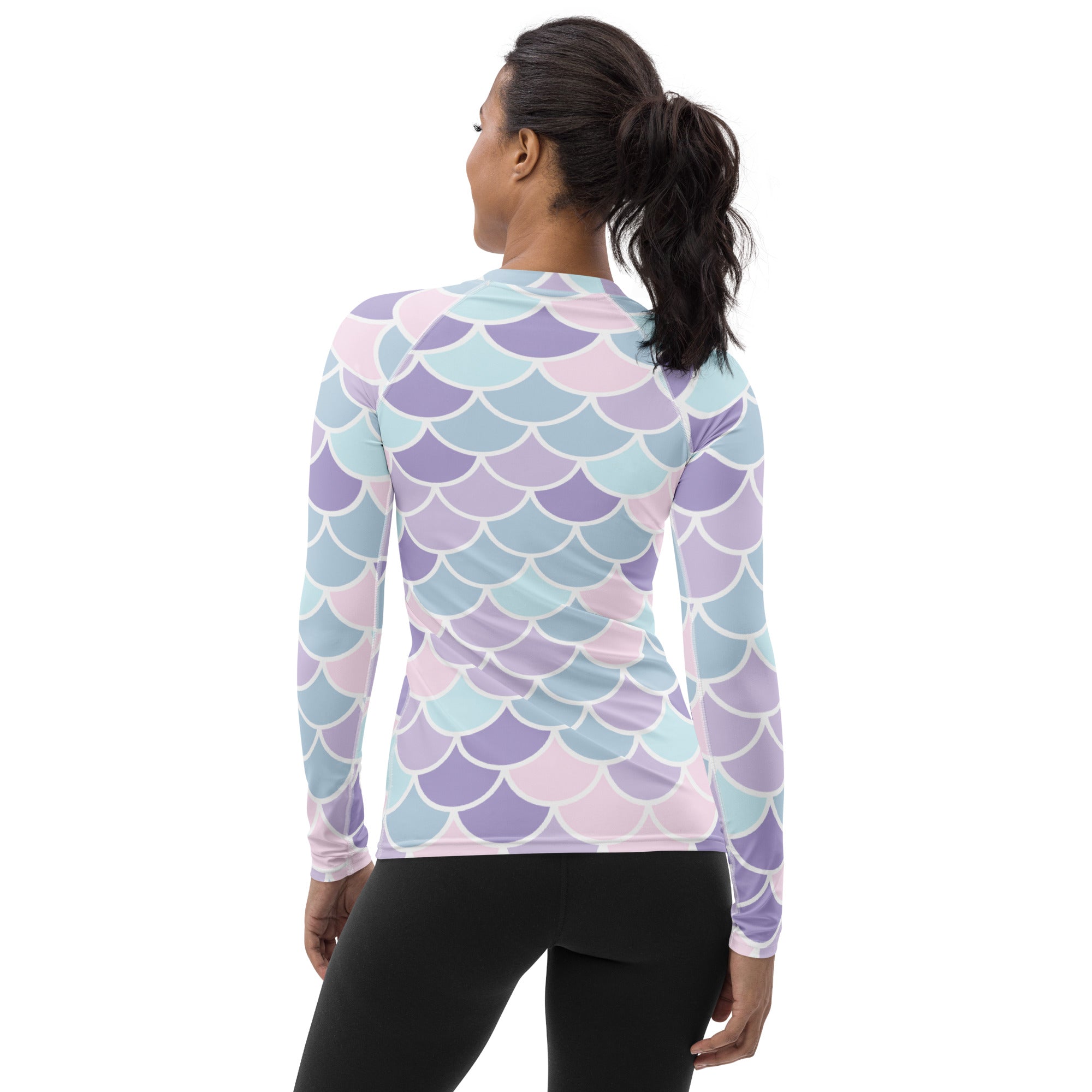 Women's Purple Mermaid Scale Long Sleeve Rash Guard Swim Shirt – Buttery Soft, Sun Safe UPF 50+ Protection, Quick Dry & 4-Way Stretch Comfort