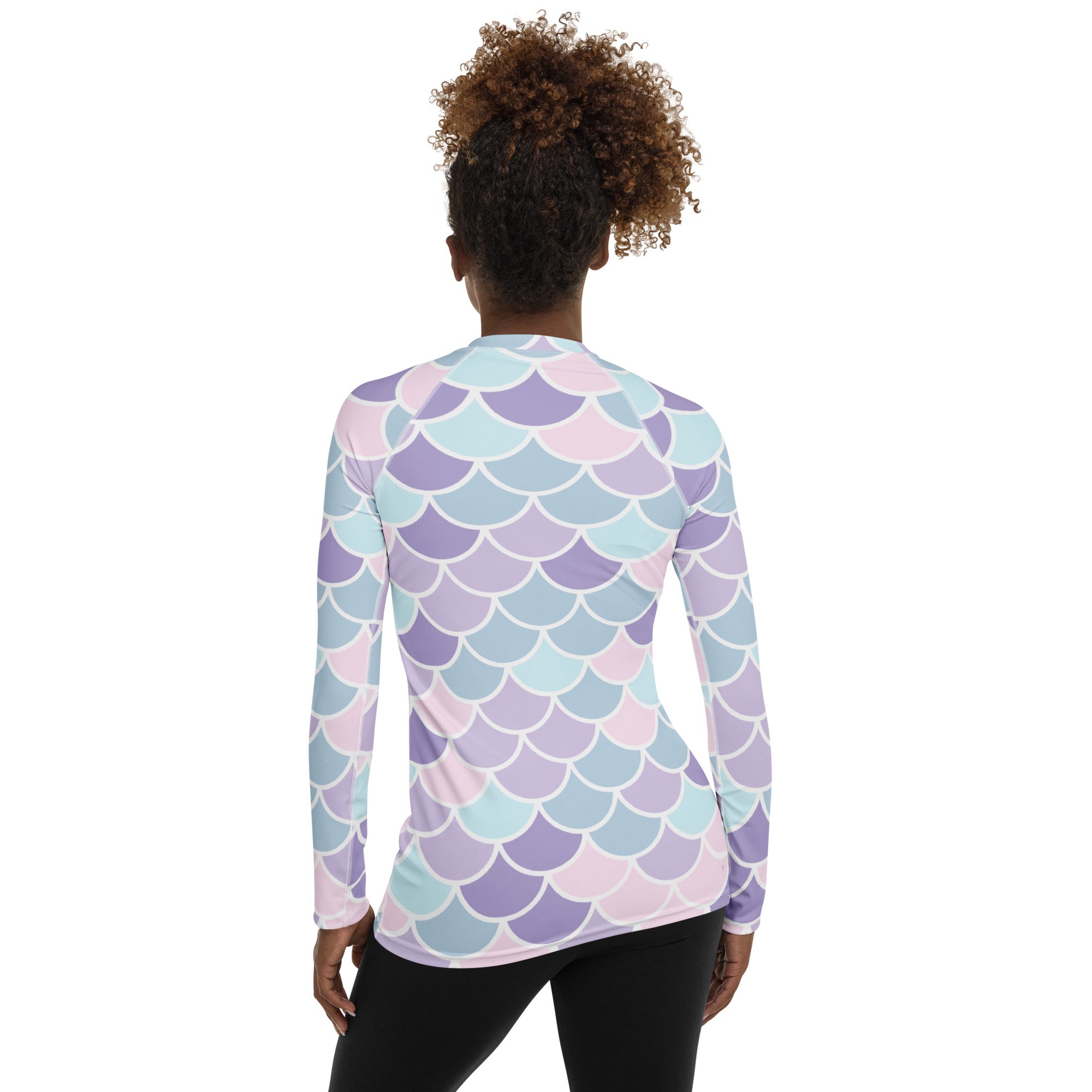 Women's Purple Mermaid Scale Long Sleeve Rash Guard Swim Shirt – Buttery Soft, Sun Safe UPF 50+ Protection, Quick Dry & 4-Way Stretch Comfort