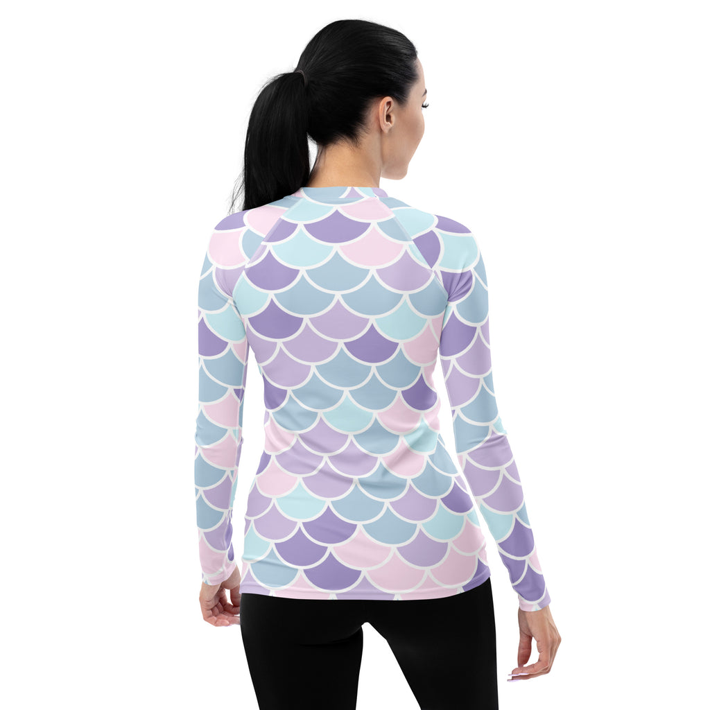 Women's Purple Mermaid Scale Long Sleeve Rash Guard Swim Shirt – Buttery Soft, Sun Safe UPF 50+ Protection, Quick Dry & 4-Way Stretch Comfort