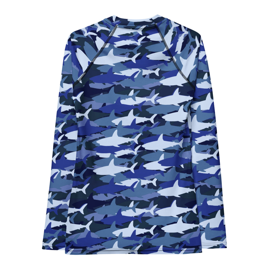 Women's Blue Shark Camouflage Long Sleeve Rash Guard Swim Shirt – Buttery Soft, Sun Safe UPF 50+ Protection, Quick Dry & 4-Way Stretch Comfort