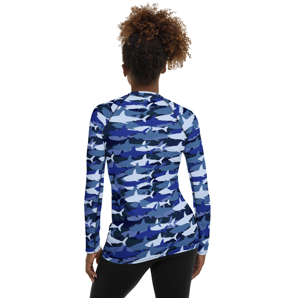 Women's Blue Shark Camouflage Long Sleeve Rash Guard Swim Shirt – Buttery Soft, Sun Safe UPF 50+ Protection, Quick Dry & 4-Way Stretch Comfort