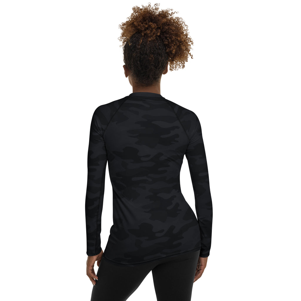 Women's Black Camouflage Long Sleeve Rash Guard Swim Shirt – Buttery Soft, Sun Safe UPF 50+ Protection, Quick Dry & 4-Way Stretch Comfort