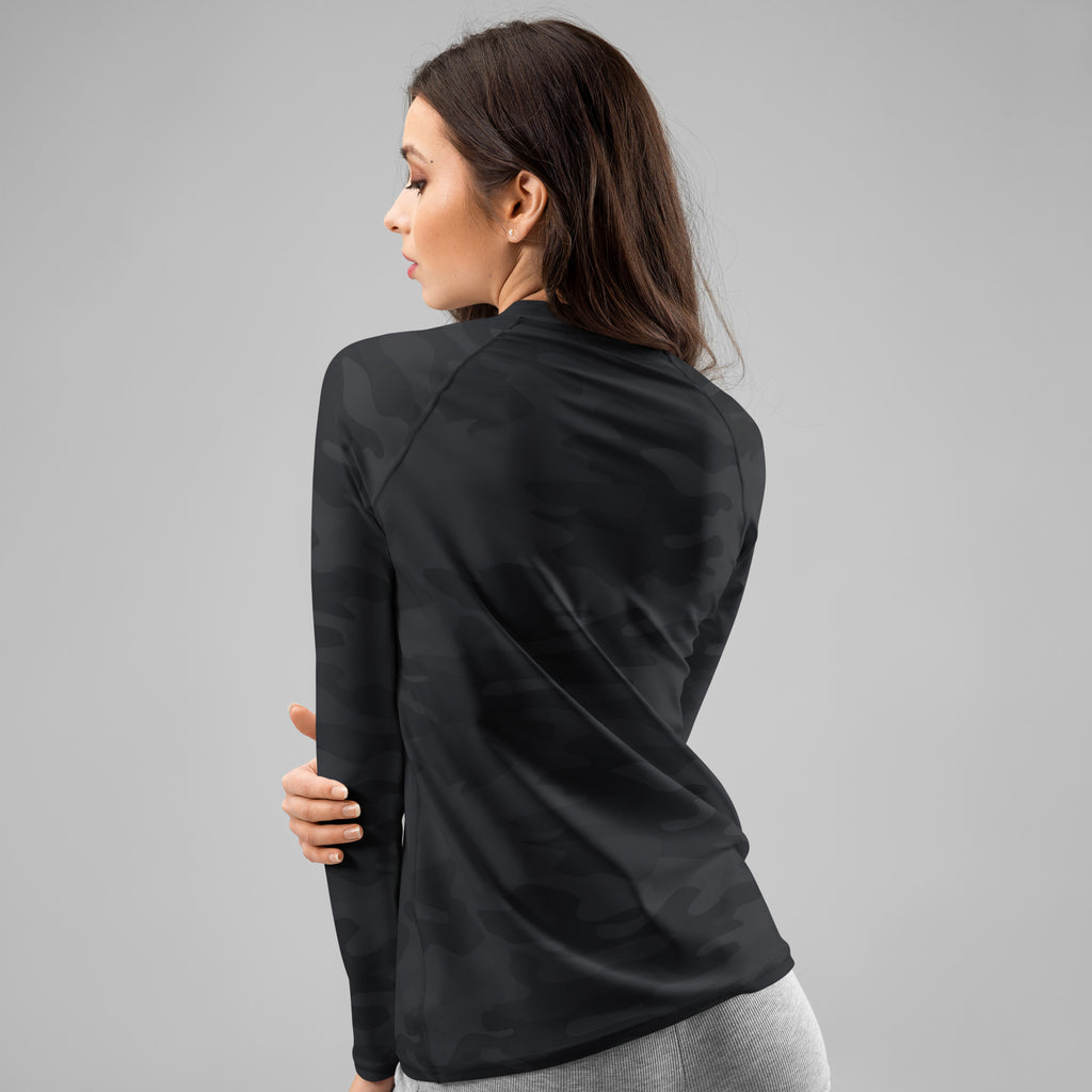 Women's Black Camouflage Long Sleeve Rash Guard Swim Shirt – Buttery Soft, Sun Safe UPF 50+ Protection, Quick Dry & 4-Way Stretch Comfort