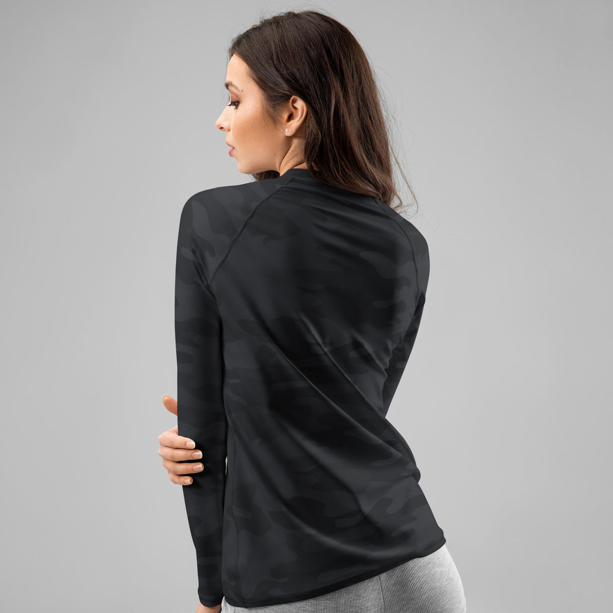 Women's Black Camouflage Long Sleeve Rash Guard Swim Shirt – Buttery Soft, Sun Safe UPF 50+ Protection, Quick Dry & 4-Way Stretch Comfort
