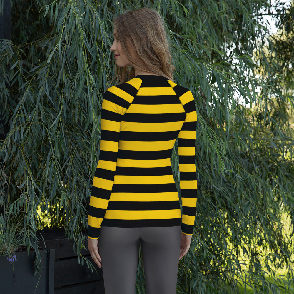 Women's Bee Stripe Long Sleeve Rash Guard Swim Shirt – Buttery Soft, Sun Safe UPF 50+ Protection, Quick Dry & 4-Way Stretch Comfort