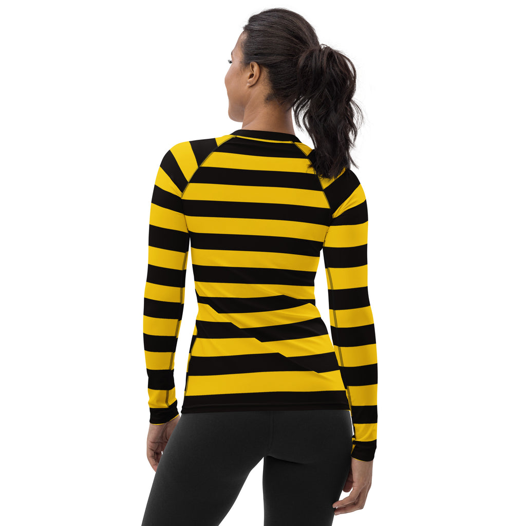 Women's Bee Stripe Long Sleeve Rash Guard Swim Shirt – Buttery Soft, Sun Safe UPF 50+ Protection, Quick Dry & 4-Way Stretch Comfort