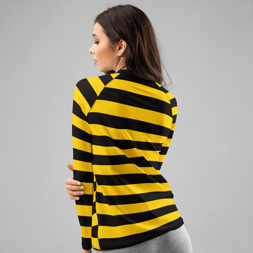Women's Bee Stripe Long Sleeve Rash Guard Swim Shirt – Buttery Soft, Sun Safe UPF 50+ Protection, Quick Dry & 4-Way Stretch Comfort