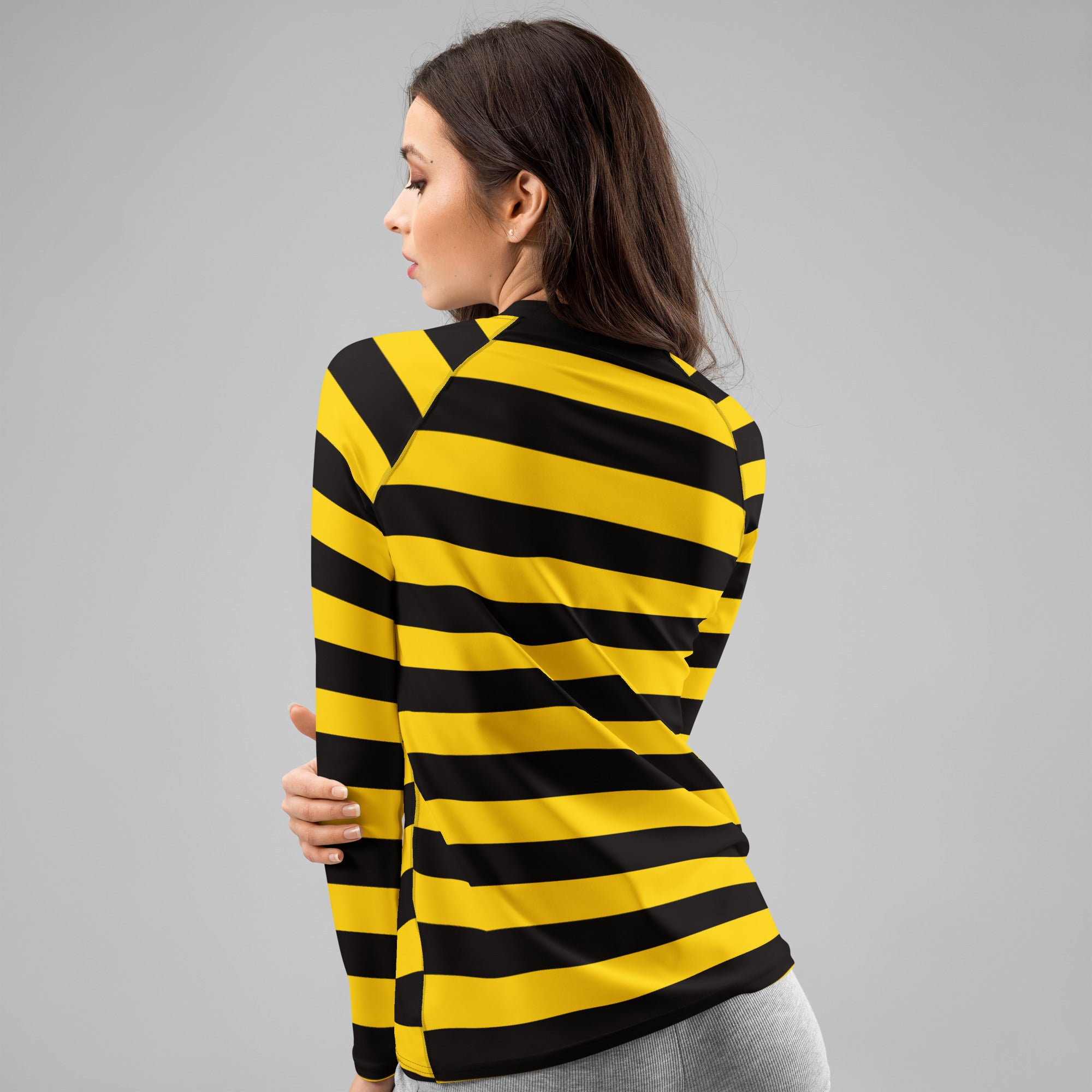 Women's Bee Stripe Long Sleeve Rash Guard Swim Shirt – Buttery Soft, Sun Safe UPF 50+ Protection, Quick Dry & 4-Way Stretch Comfort