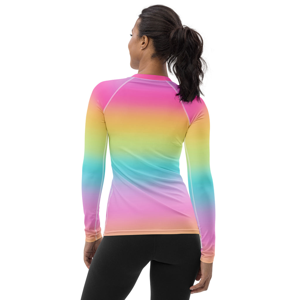 Women's Bright Rainbow Long Sleeve Rash Guard Swim Shirt – Buttery Soft, Sun Safe UPF 50+ Protection, Quick Dry & 4-Way Stretch Comfort