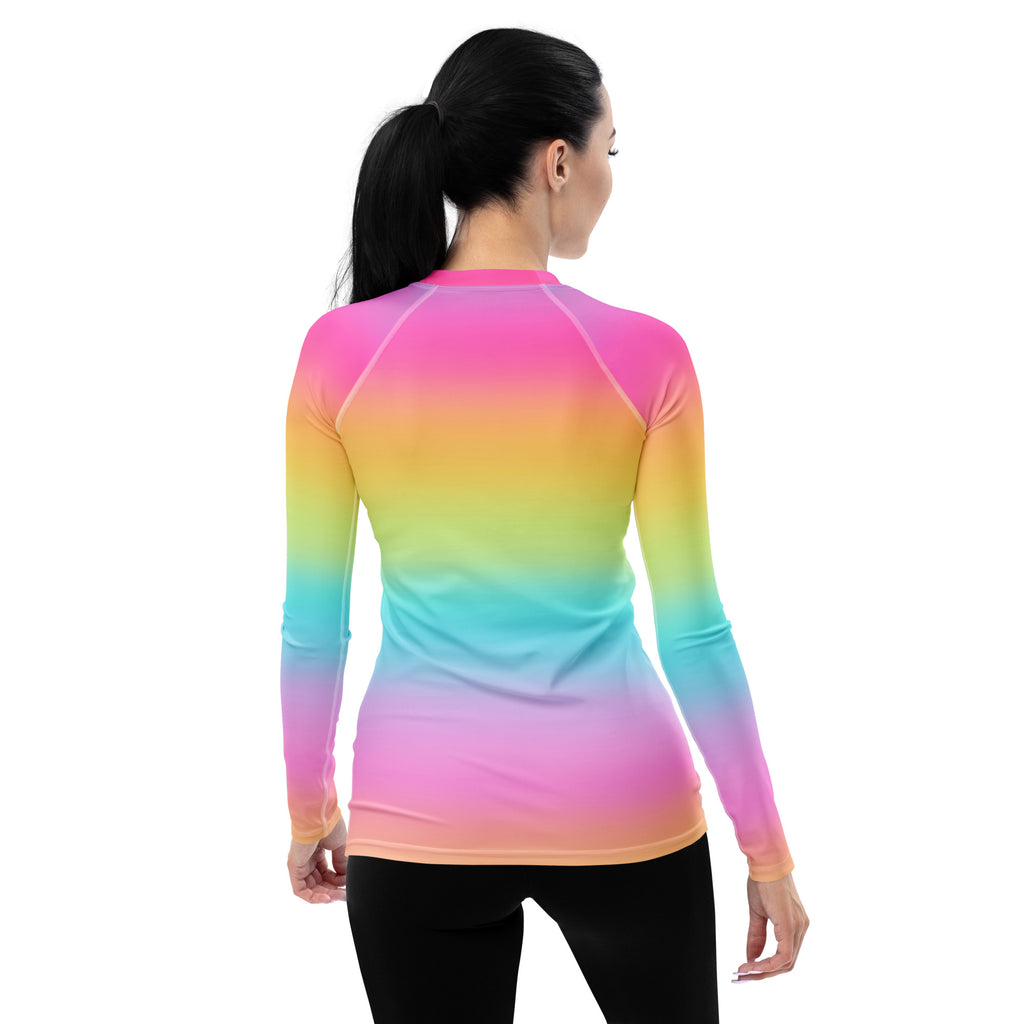 Women's Bright Rainbow Long Sleeve Rash Guard Swim Shirt – Buttery Soft, Sun Safe UPF 50+ Protection, Quick Dry & 4-Way Stretch Comfort