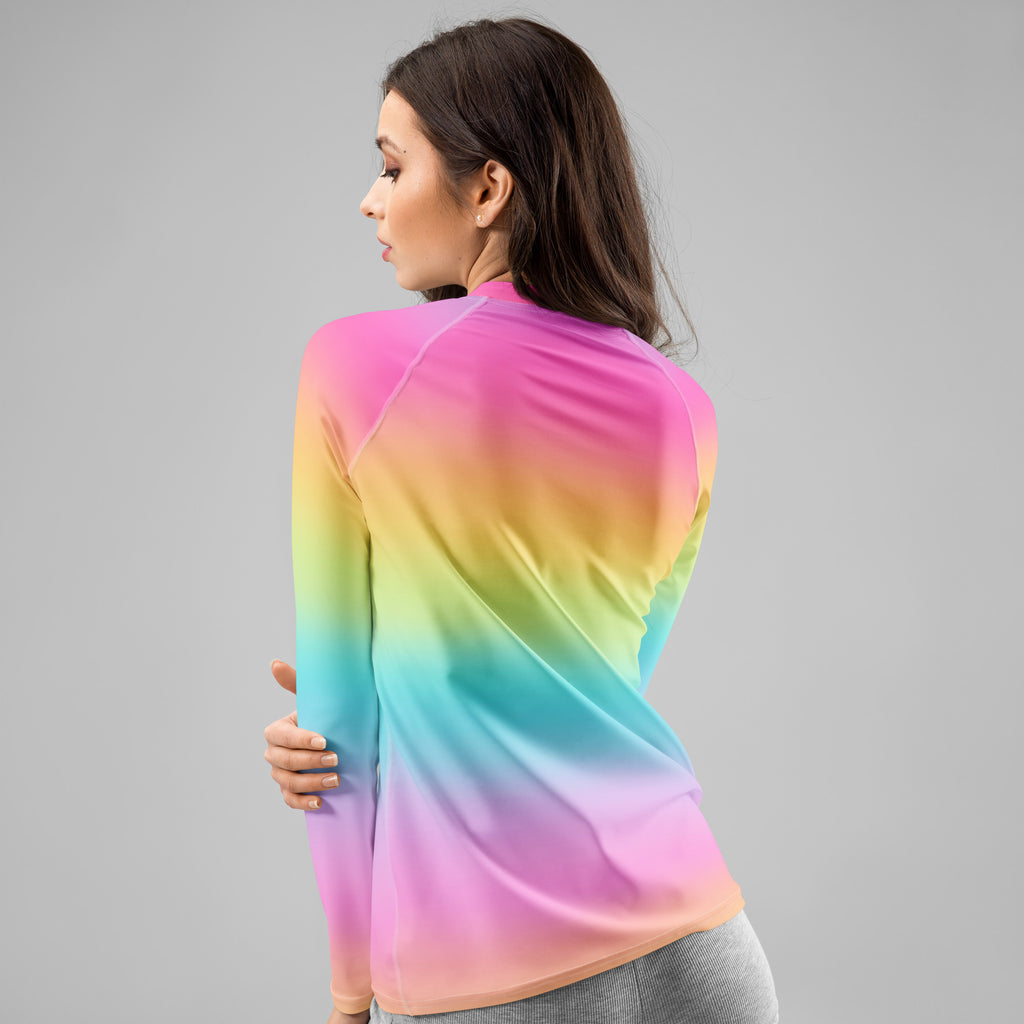 Women's Bright Rainbow Long Sleeve Rash Guard Swim Shirt – Buttery Soft, Sun Safe UPF 50+ Protection, Quick Dry & 4-Way Stretch Comfort